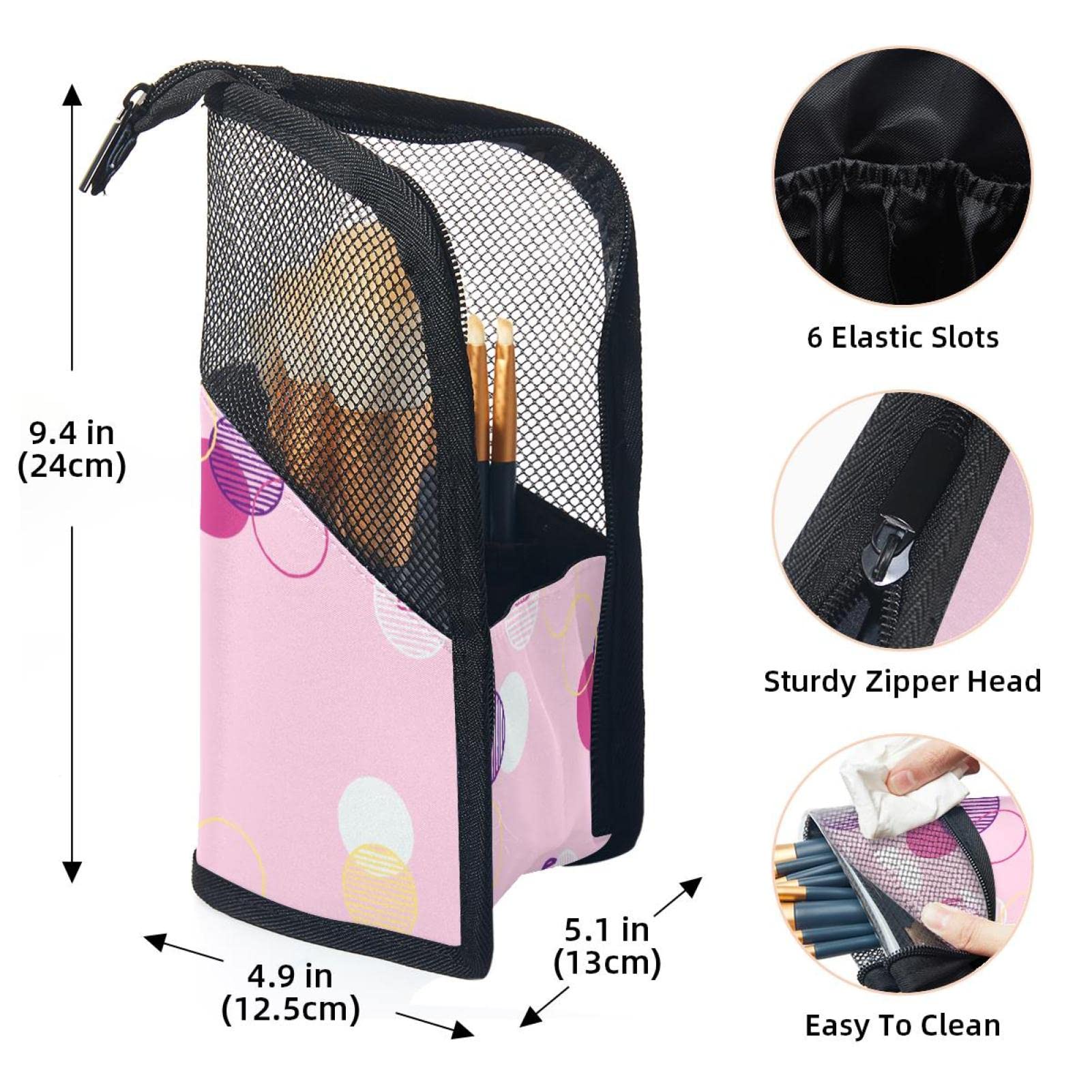 12-Piece Pink Dotted Makeup Brush Organizer Bag – Portable Travel Cosmetic Brush Holder Case for Makeup Artists & Beauty Enthusiasts – Perfect for Home, Travel, and Professional Makeup Kits
