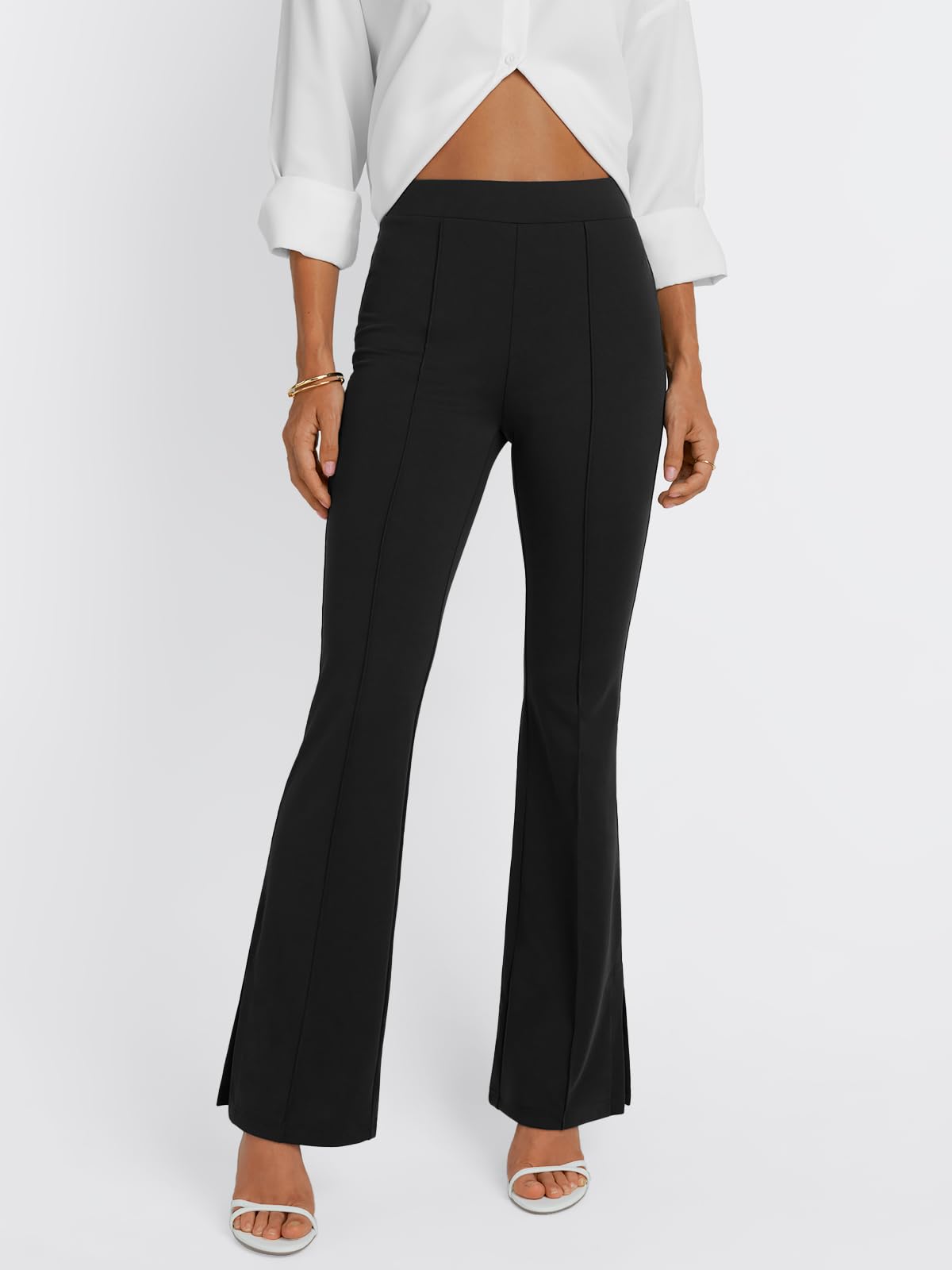 LILLUSORY Women's High Waisted Work Pants - Business Casual Yoga Flare Leggings, Stretchy Office Slacks for Women - Perfect for Work, Yoga & Everyday Wear