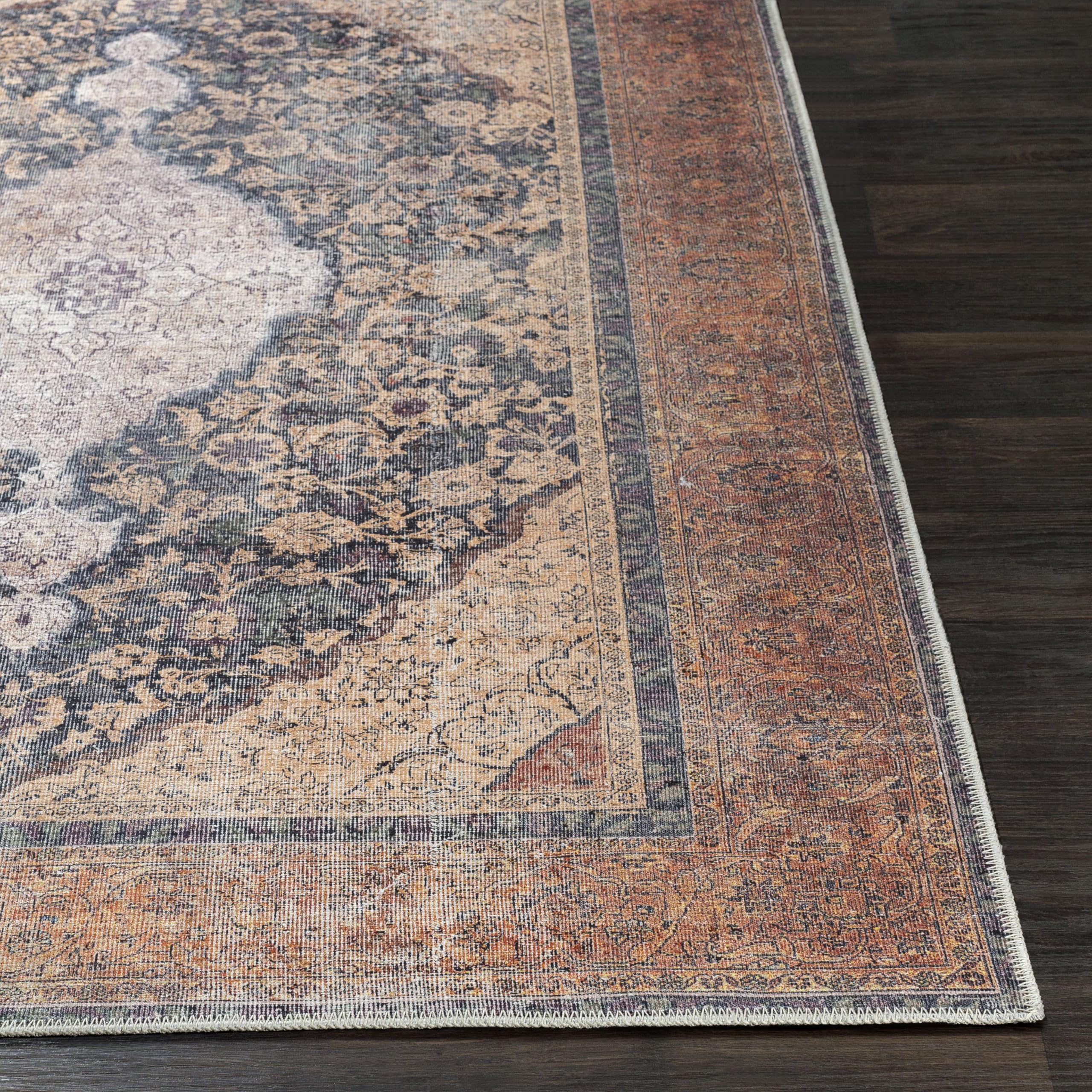 Mark&Day Washable Area Rug 6x9 Feet - Traditional Olterterp Design in Red Brown - Machine Washable Carpet for Living Room, Bedroom, Kitchen - Perfect for High Traffic Areas & Cozy Home Decor (6'7