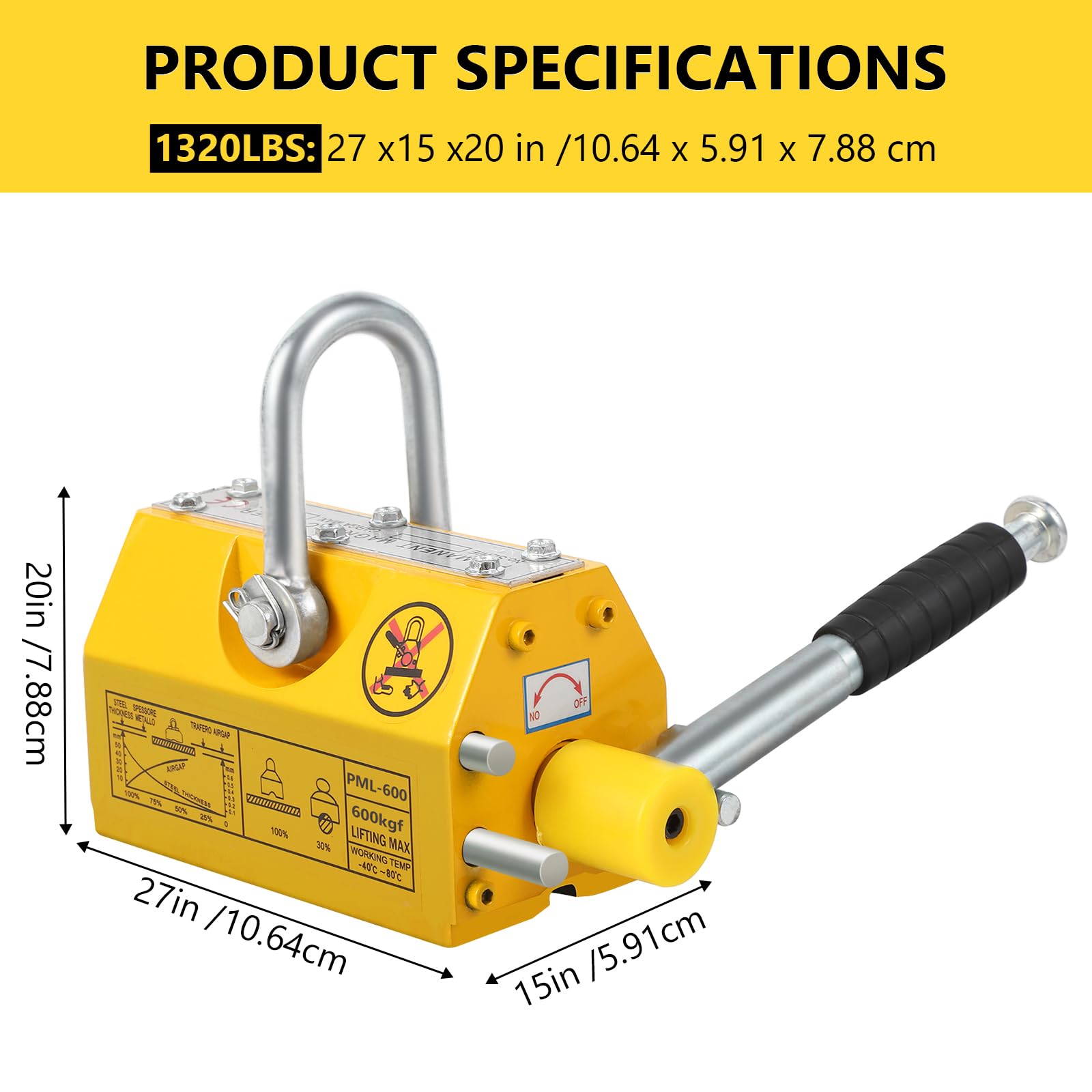 Garvee 2200Lbs Magnetic Lifter - Heavy Duty Permanent Lifting Magnet with Safety Release for Steel Plates, Boards & Round Bars (2.5 Safety Factor) - Ideal for Construction, Manufacturing & Metalworking