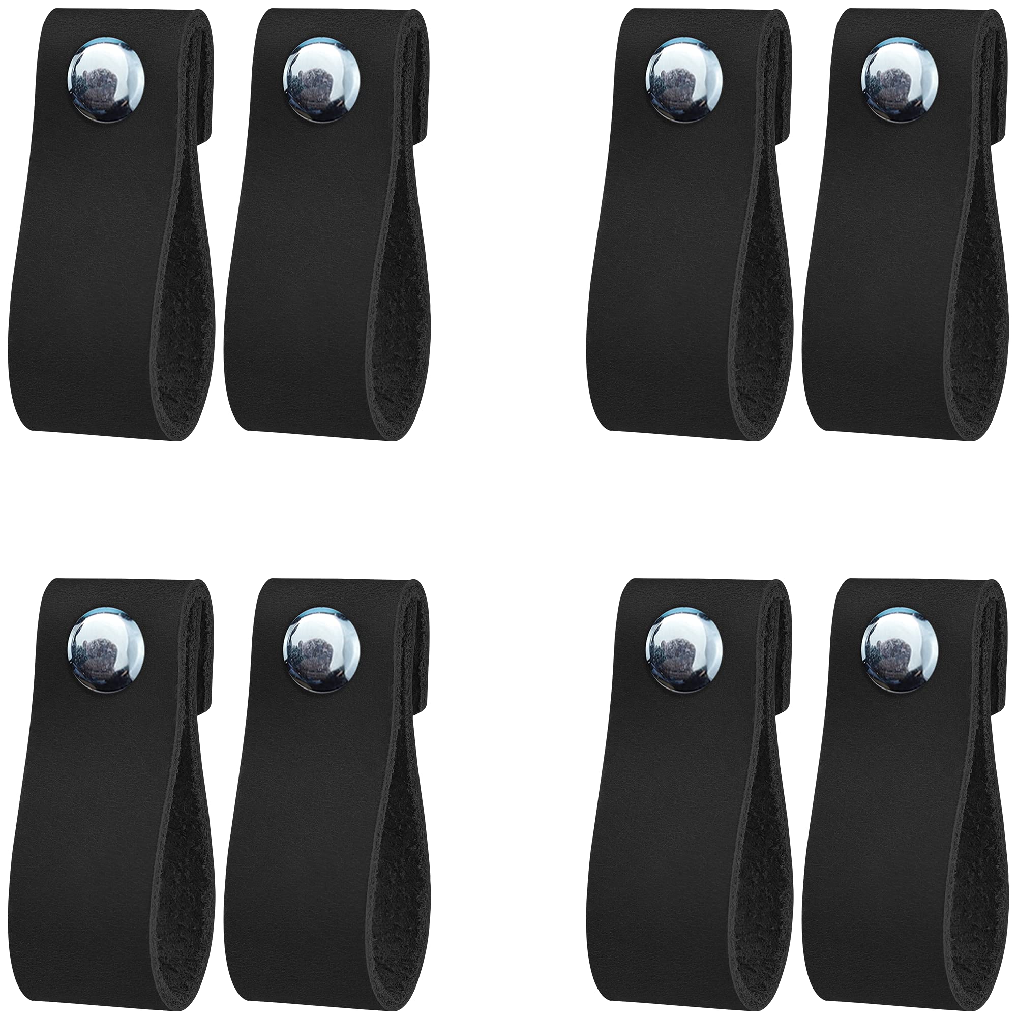 Handmade Black Leather Drawer Pulls - 8 Pack Premium Leather Cabinet Knobs for Dressers, Wardrobes & Furniture (Perfect for Bedroom, Office & Vintage Home Decor)