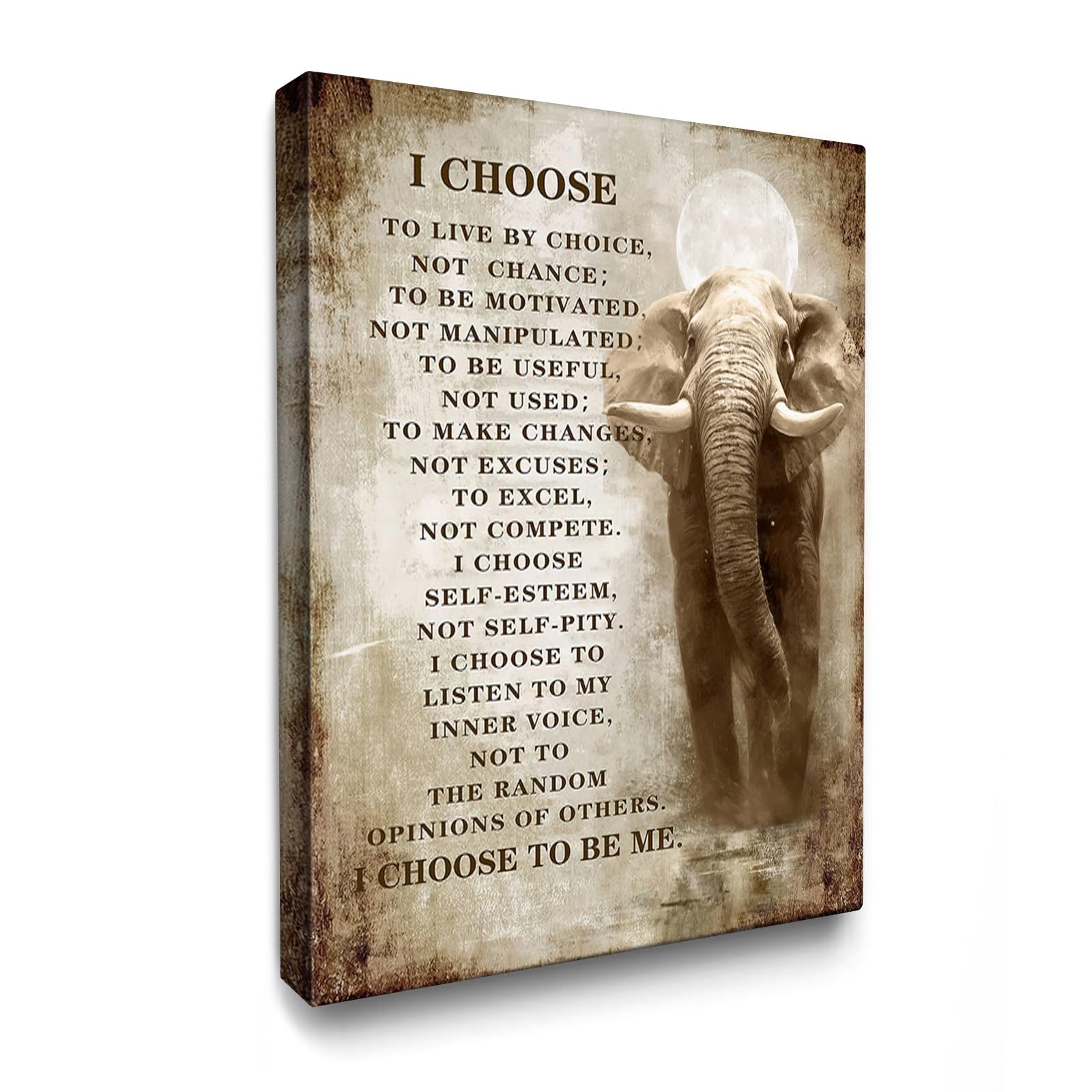 Luslya Christian Elephant Canvas Wall Art - Motivational Elephant Picture with Inspirational Quotes, Framed Wall Decor for Home, Living Room, Bedroom & Bathroom - 12x16 Inch - Perfect for Spiritual Uplifting & Home Décor