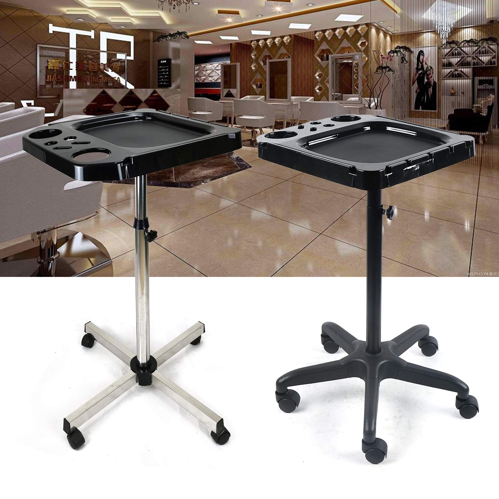 Salon Tray on Wheels - Adjustable Height Rolling Tattoo & Beauty Cart with Plastic+Alloy Construction (Silver) | Perfect for Hair Stylists, Tattoo Artists & Salon Professionals