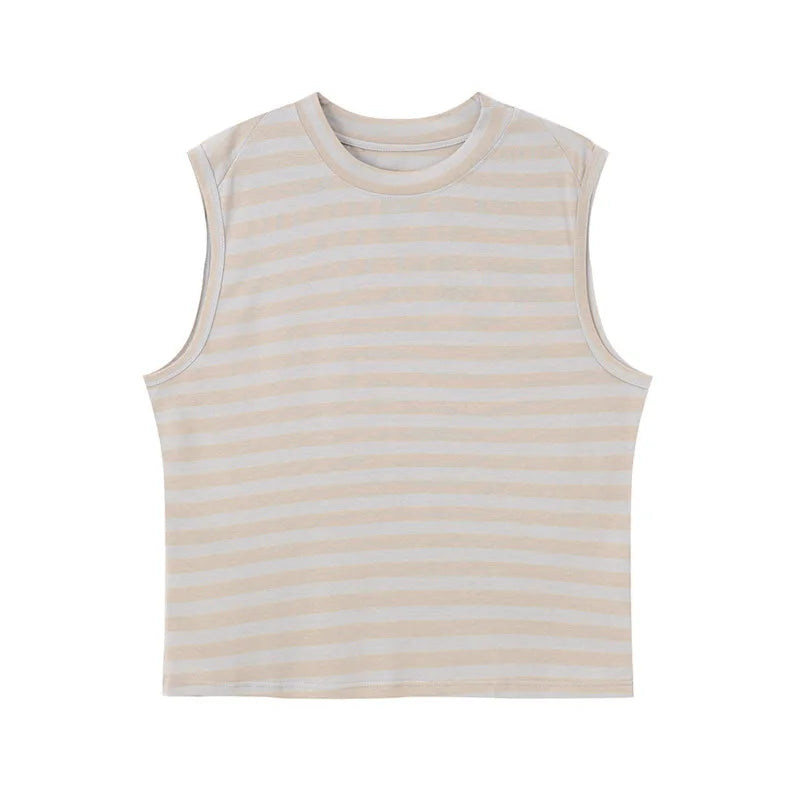 American Style Men's Tank Tops - Loose Fit Striped Sleeveless Shirts for Men | Breathable O-Neck Casual Top with Contrast Color (9C6377) | Perfect for Summer, Gym, Beach & Outdoor Activities