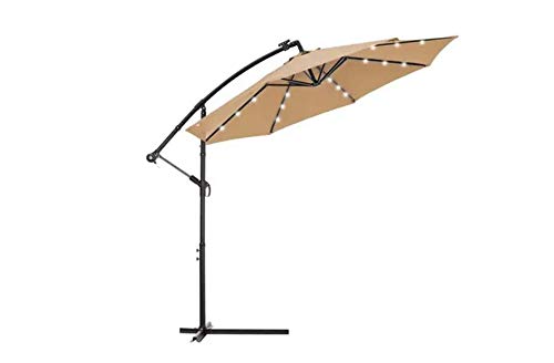 10ft Solar LED Offset Hanging Outdoor Patio Umbrella with Easy Tilt Adjustment - Perfect for Poolside, Garden, and Backyard Relaxation