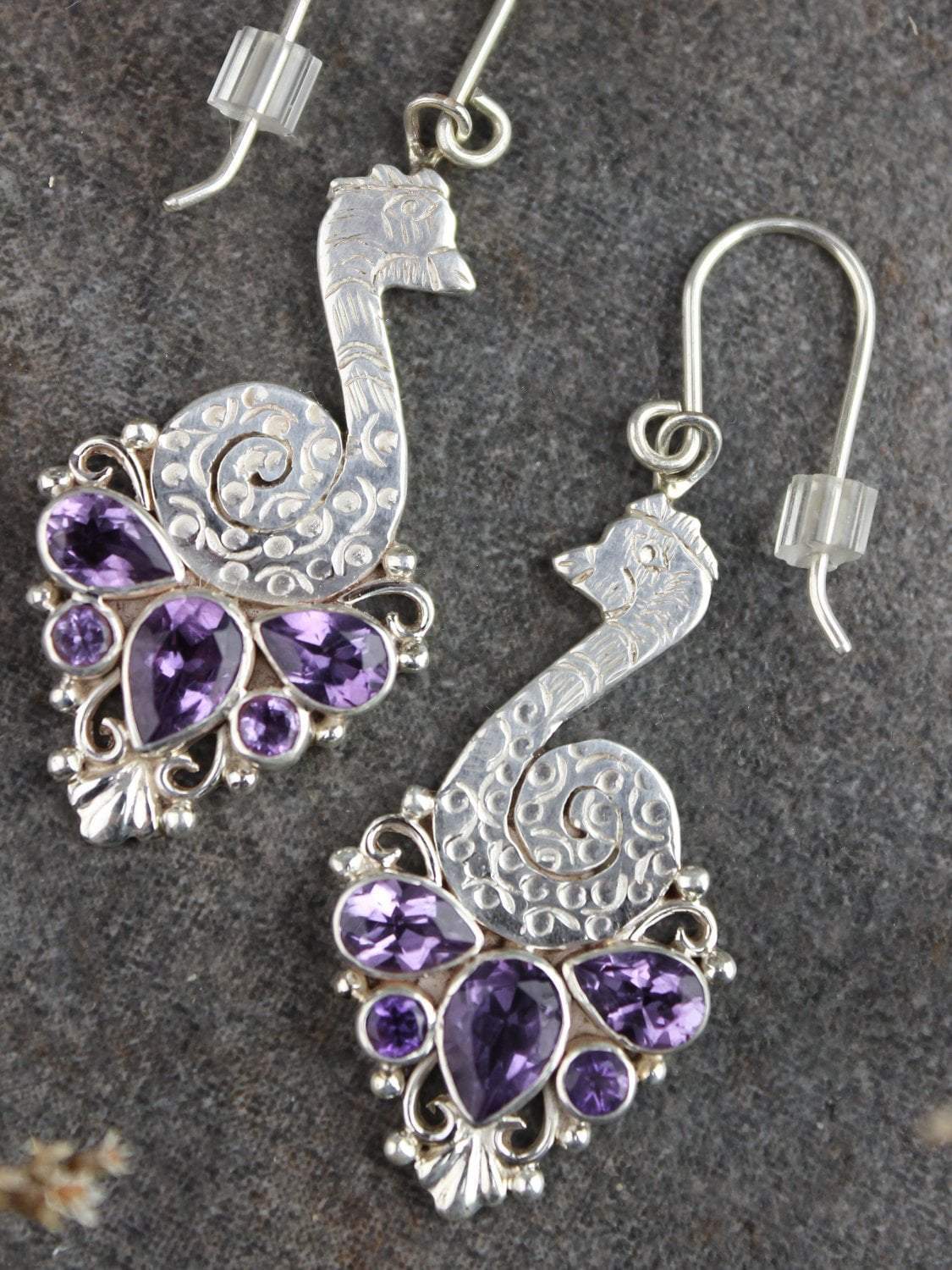 Stunning Amethyst Peacock Earrings for Women – Elegant Purple Gemstone Jewelry Gift | Perfect for Parties, Weddings & Special Occasions