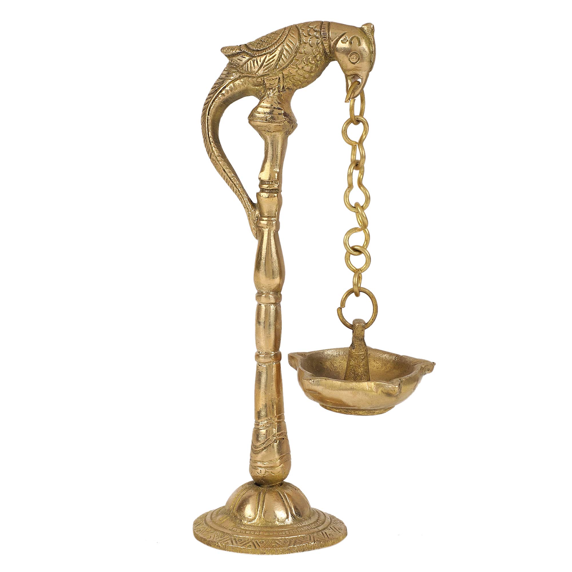 GURU JEE™ Brass Pooja Lamp - Handcrafted Parrot Design Oil Wick Diya for Hindu Worship | Religious Home Decor, Fengshui Gift & Spiritual Showpiece (Perfect for Puja Rituals, Temple Decor & Meditation Spaces)