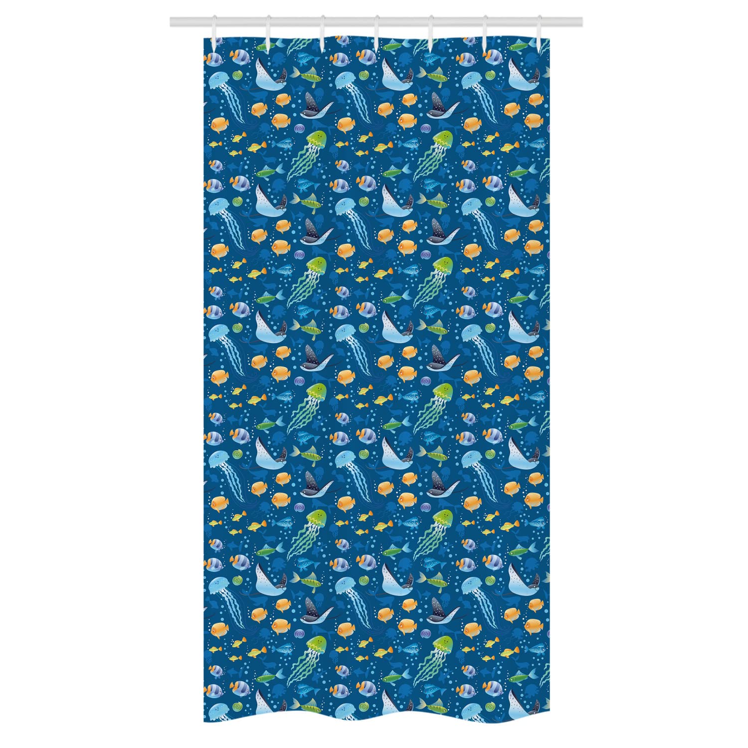 Ambesonne Under The Sea Shower Curtain - Fish, Turtle & Nautical Creatures Design with Bubbles, Dark Sky Blue Multicolor, 36x72 Inches - Waterproof Fabric Bathroom Decor for Kids & Adults