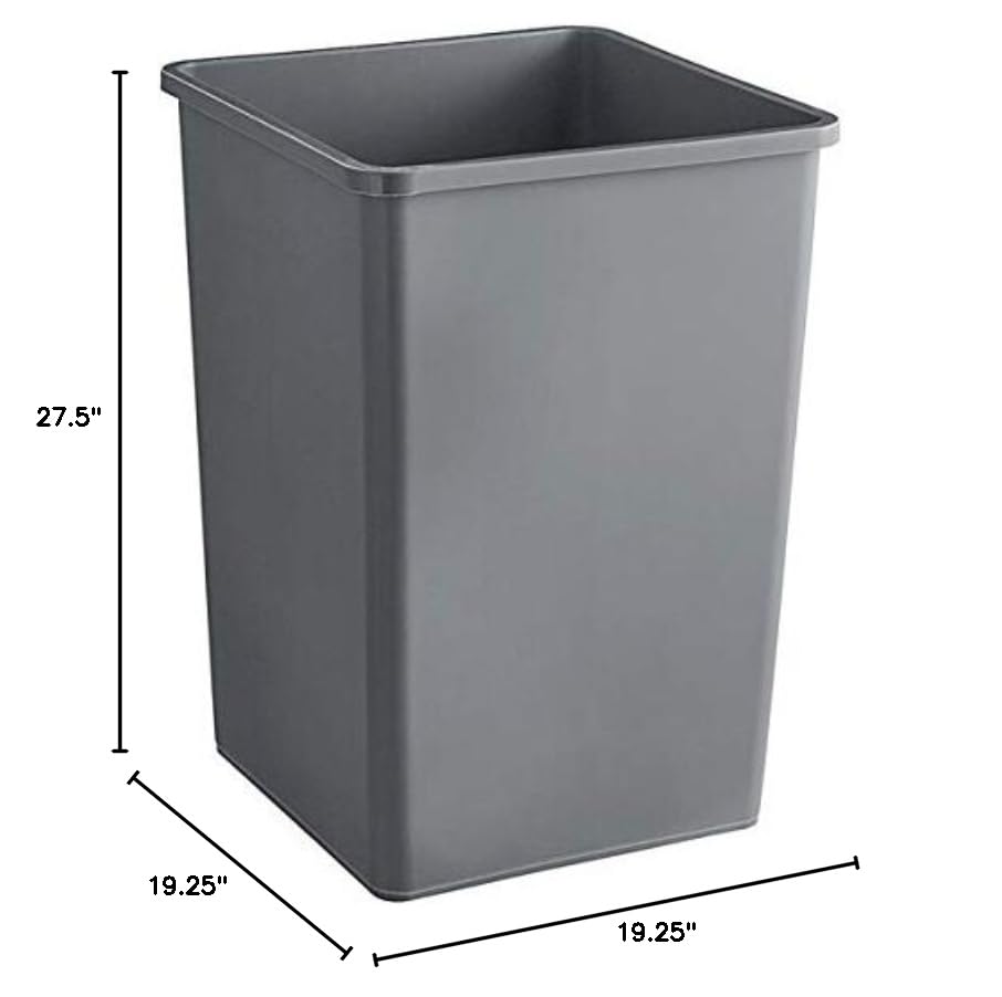 PRO&Family 140 Qt (35 Gallon/132 Liter) Heavy-Duty Gray Square Trash Can with Swing Lid - Kitchen Garbage Bin, Waste Basket, Recycling Container for Home, Office & Outdoor Use