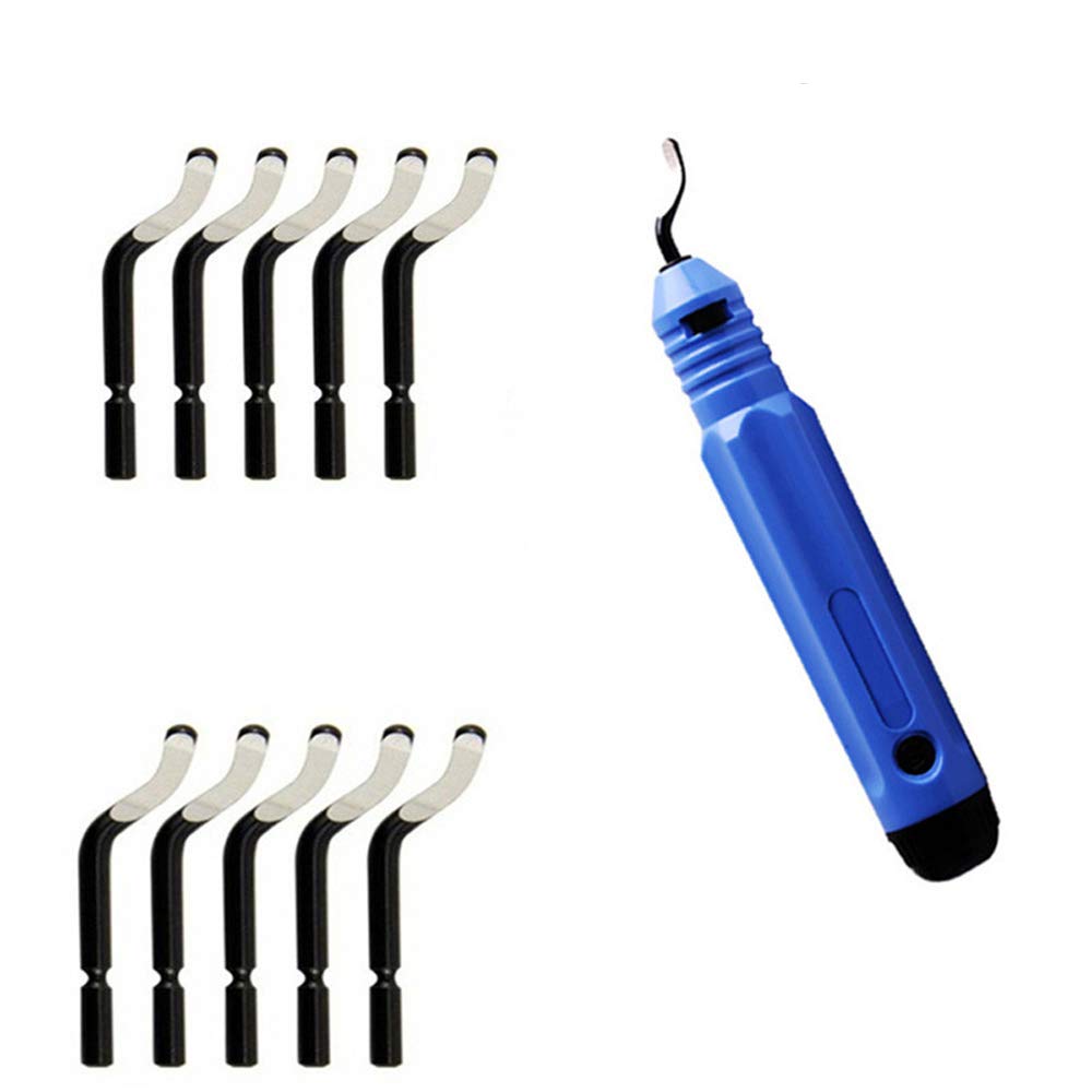 360 Degree Rotary Deburring Tool Set - 10 Piece Metal & Plastic Burr Remover for Aluminum, Copper, Steel - Perfect for DIY, Metalworking & Home Improvement Projects (Blue)