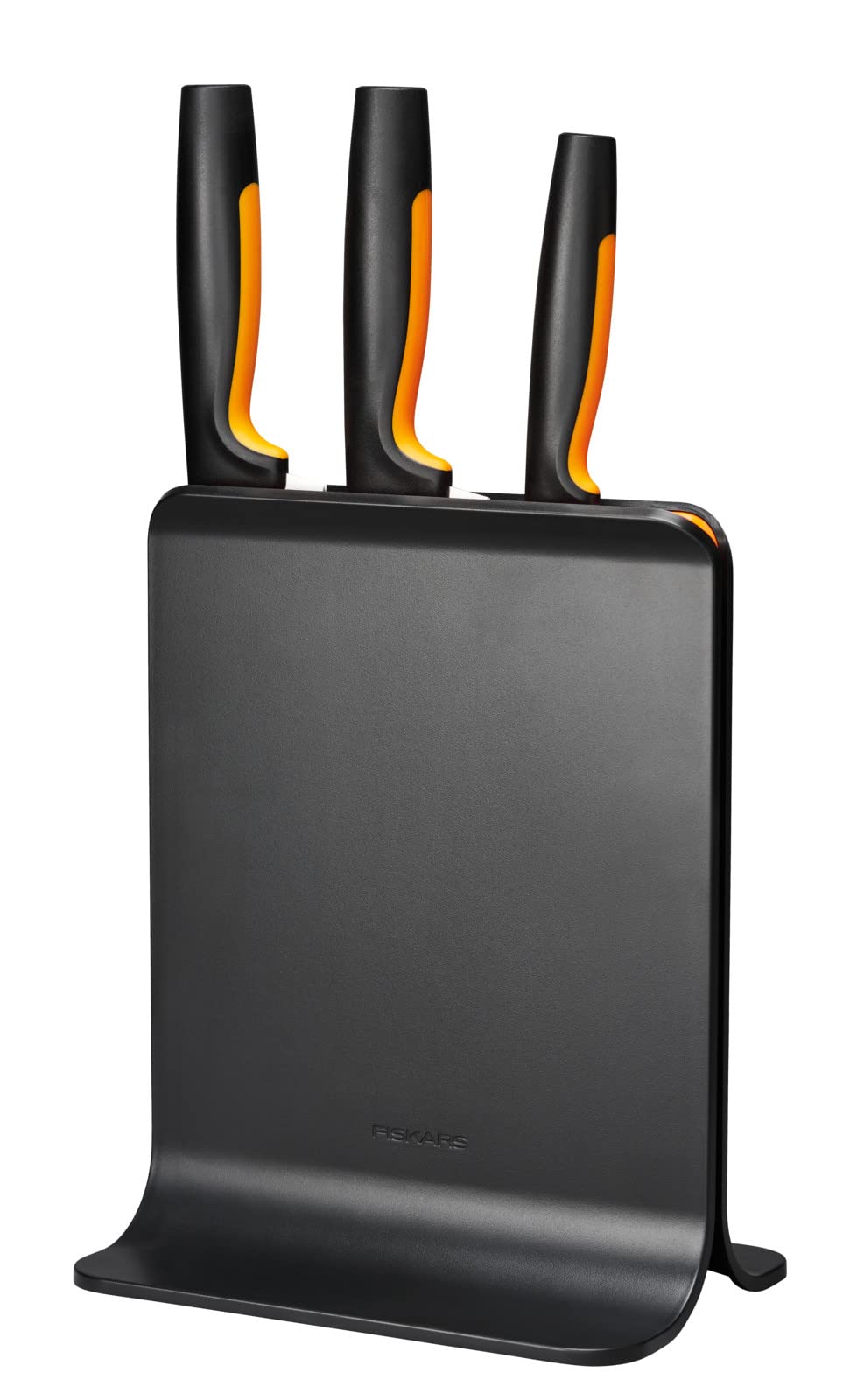 Fiskars 3-Piece Knife Set with Block - Includes Chef's, Santoku & Vegetable Knives - Ergonomic Kitchen Knives for Precise Cutting - Black Plastic Knife Holder - Perfect for Home Cooking & Meal Prep