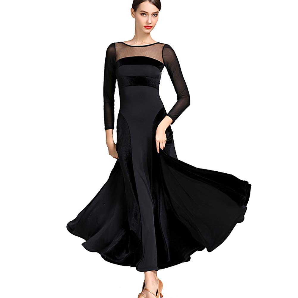 Elegant Women's Velvet Long Sleeve Ballroom Salsa Latin Modern Dance Dress - Perfect for Performances, Competitions & Social Dancing