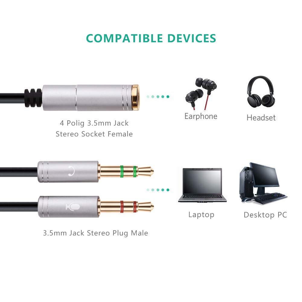 NANYI 3.5mm Headphone Splitter Cable - Female to Dual Male Audio Adapter for PC, Laptop, Gaming & Conference Calls - Silver Y Splitter for Headphone & Microphone (Perfect for Online Meetings, Gaming & Music Sharing)