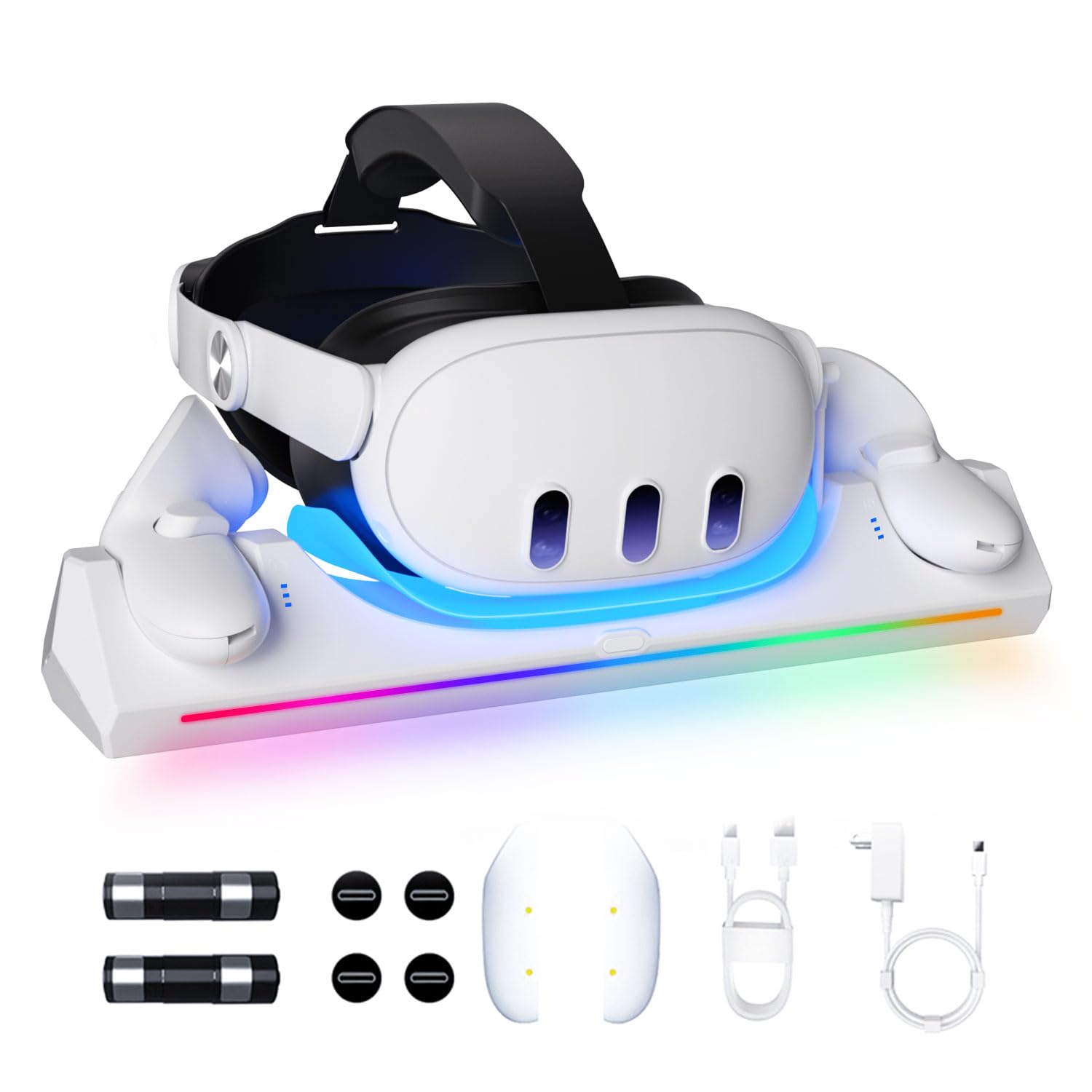 Oculus Quest 3S/Quest 3 Fast Charging Dock with 30W Adapter & LED Indicator - Includes 2x 1800mAh Rechargeable Batteries for VR Headset Accessories - Perfect for Gaming, VR Streaming & Extended Play Sessions