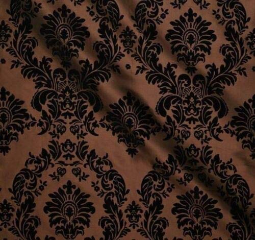 15 Yards Brown & Black Flocked Damask Taffeta Velvet Fabric - 58