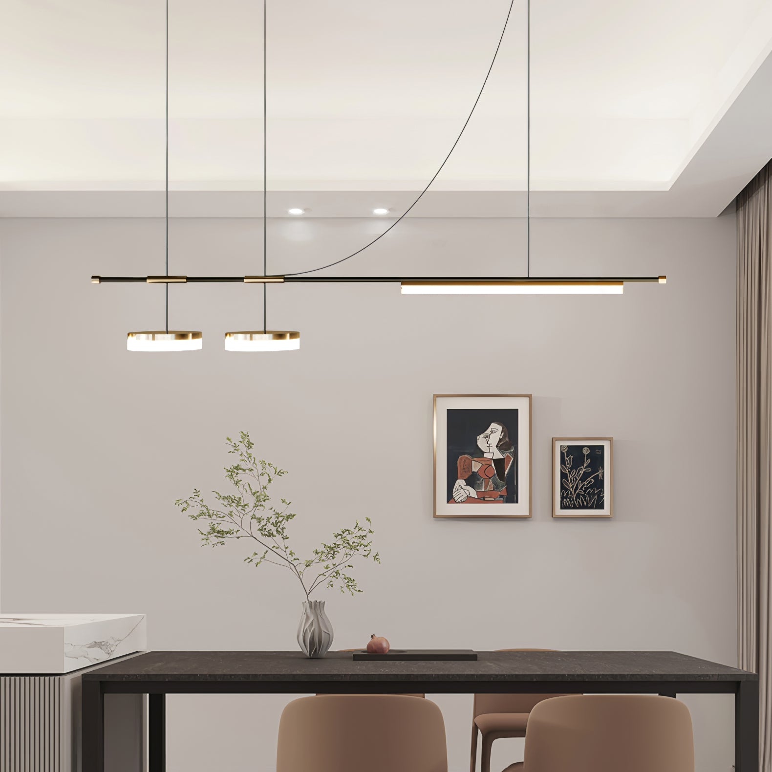 Arc Horizon Island Pendant Light - Modern Glass Hanging Light Fixture for Kitchen, Dining Room, and Living Room - Perfect for Home Decor and Interior Design