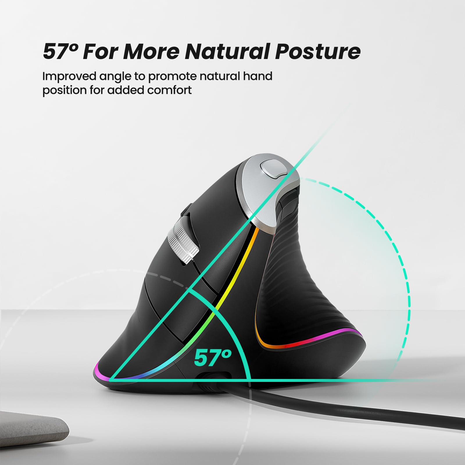 Nulea M504 Vertical Ergonomic Mouse - 4 DPI, RGB Backlight for PC & Mac - Perfect for Office & Gaming