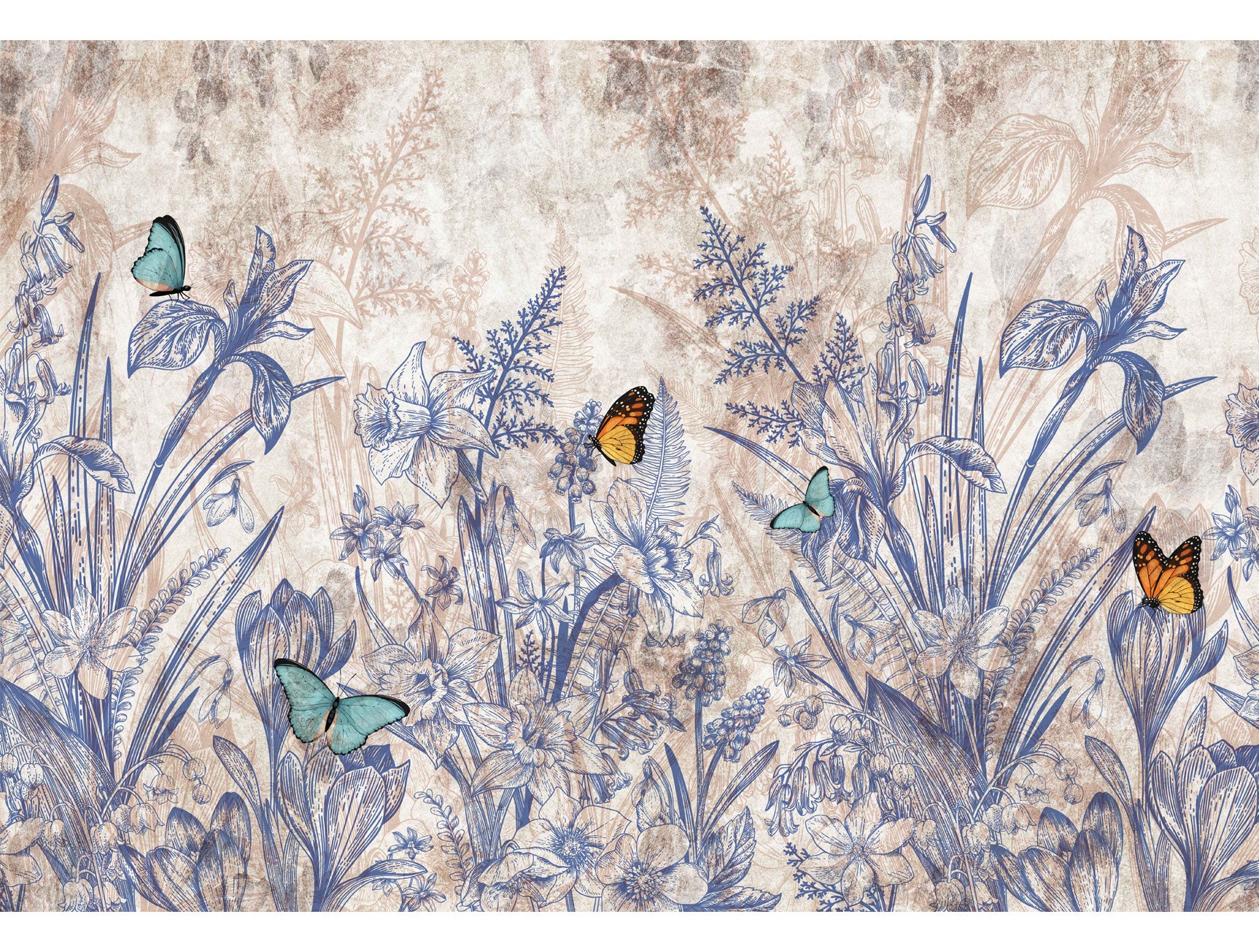Blue Spring Flowers Mural Wallpaper M1419 - Floral Peel and Stick Wallpaper for Bedroom, Living Room & Nursery Decor
