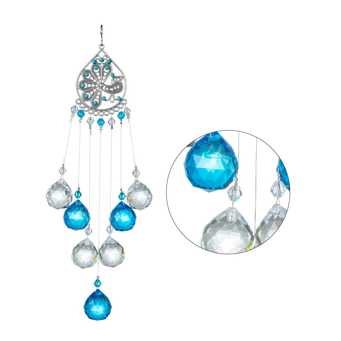 Light Blue Crystal Prisms Ball Suncatcher - Rainbow Maker Window Decor, Feng Shui Ornament & Healing Pendant Gift for Home, Office, Meditation Room - Creates Beautiful Rainbows for Relaxation & Positive Energy