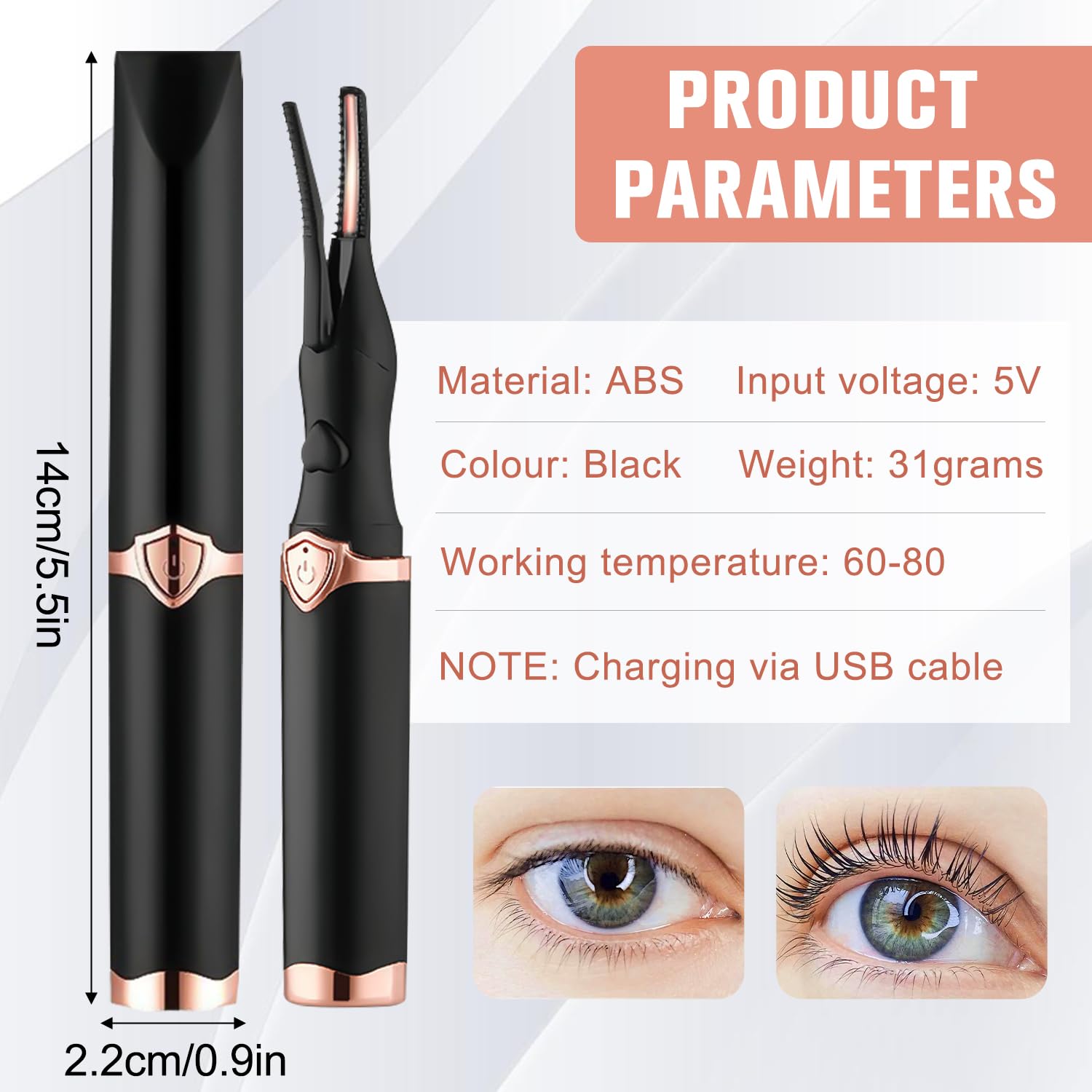 USB Rechargeable Heated Eyelash Curler - Mini Electric Lash Curling Tool for Women, Portable Travel-Friendly Makeup Accessory with Fast Heating Technology - Perfect for Home, Travel & Professional Makeup (White)