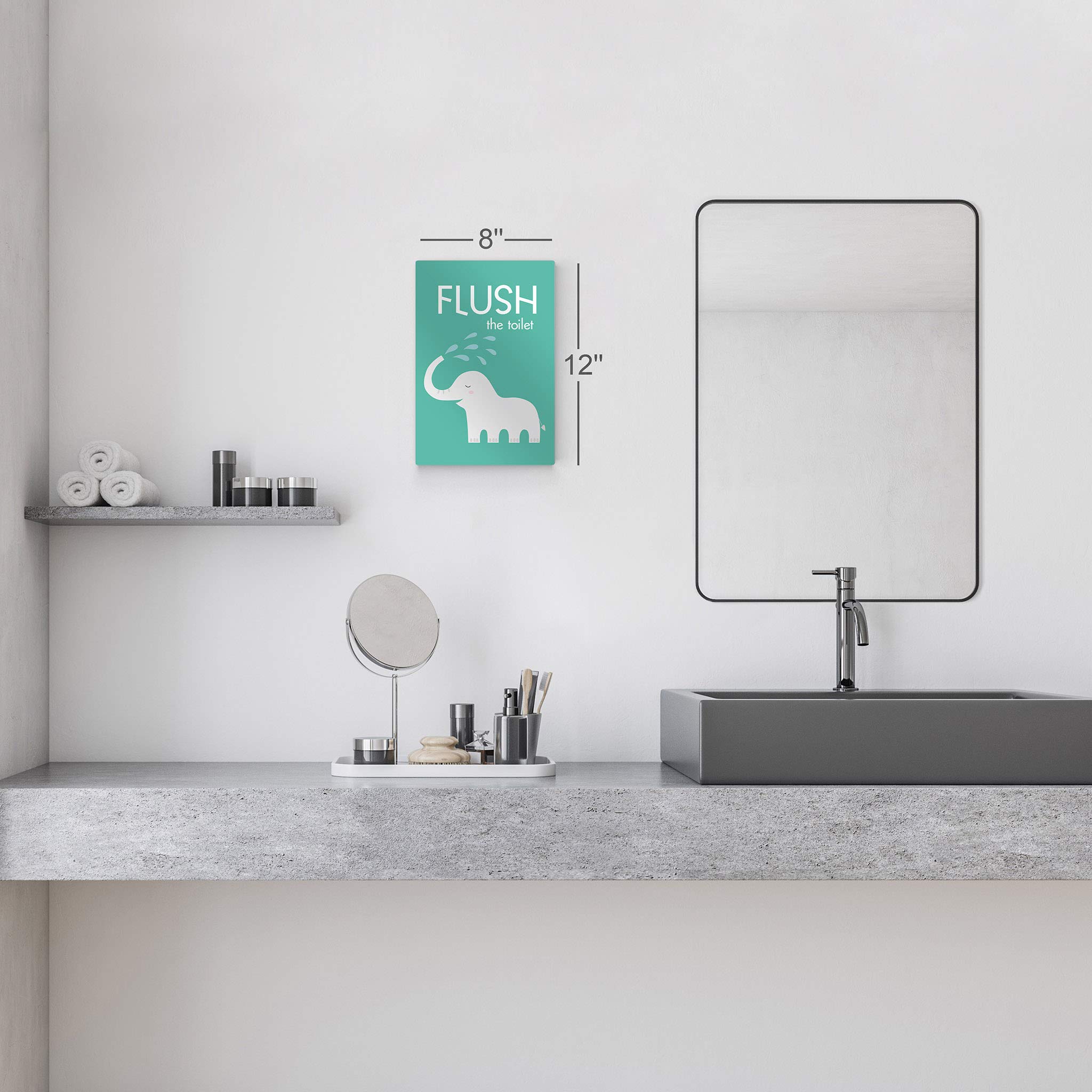 Funny Elephant Bathroom Wall Art - 'Flush The Toilet' Quote Metal Print for Kids Room & Nursery Decor - 12x8 Ready to Hang Home Decor - Perfect for Bathrooms, Playrooms & Kids Spaces - Made in USA