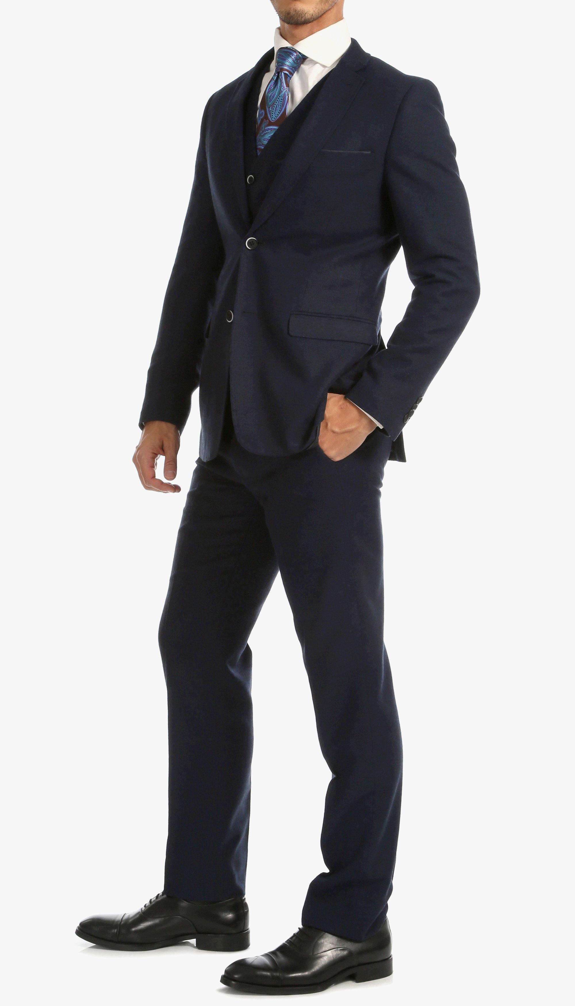 Tweed Men's Slim Fit 3 Piece Suit in Navy Blue | Formal Business Attire for Weddings & Office Wear