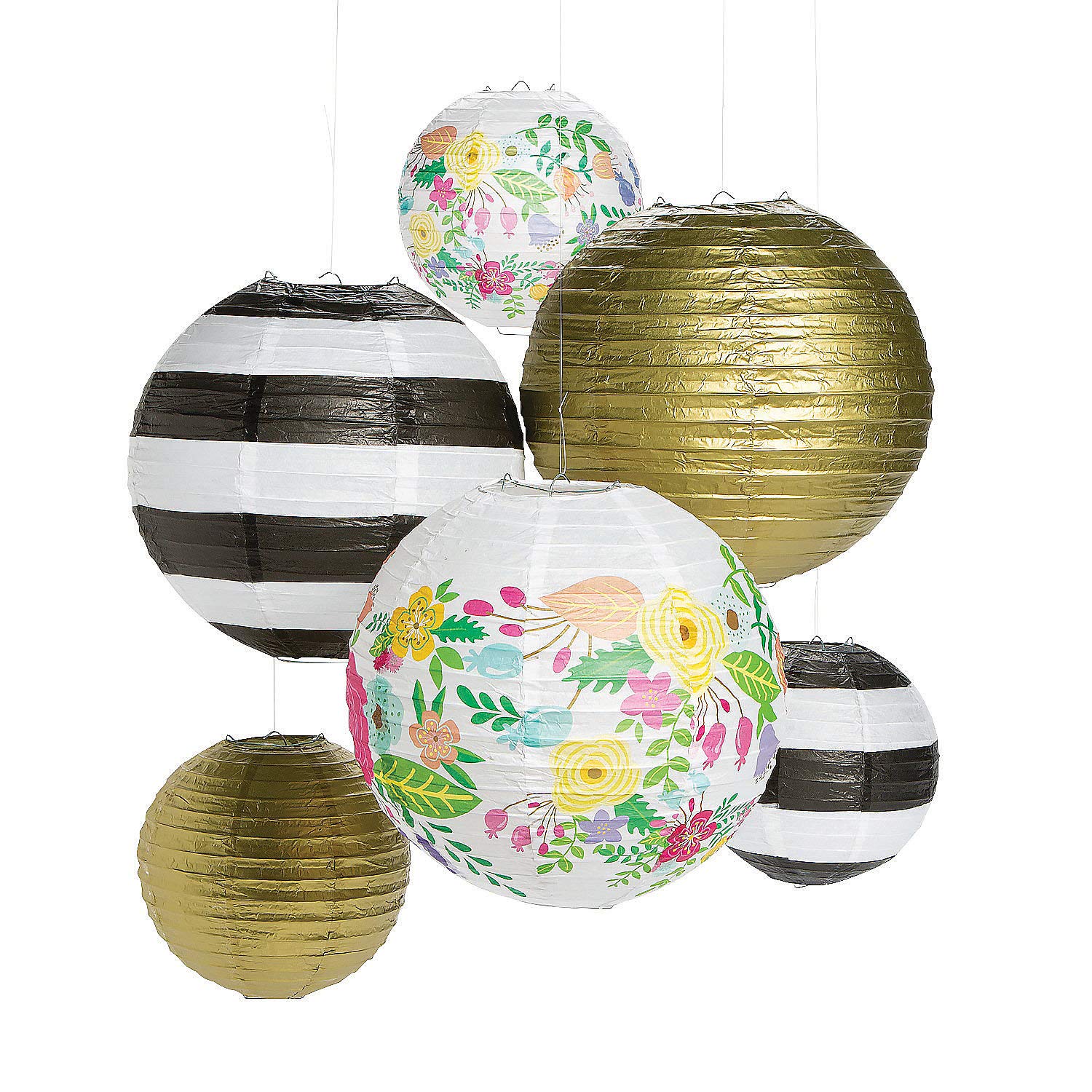 Fun Express Black & White Stripe Bridal Shower Lanterns - Set of 6 Hanging Wedding Party Decorations - Perfect for Wedding Receptions, Bridal Showers & Anniversary Celebrations