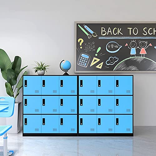 9-Door Metal Storage Locker Cabinet with Lock - Office, Home & School Organizer for Classroom, Gym, Kids Room & Playroom - Durable Blue Storage Solution for Sports Equipment, Toys & School Supplies