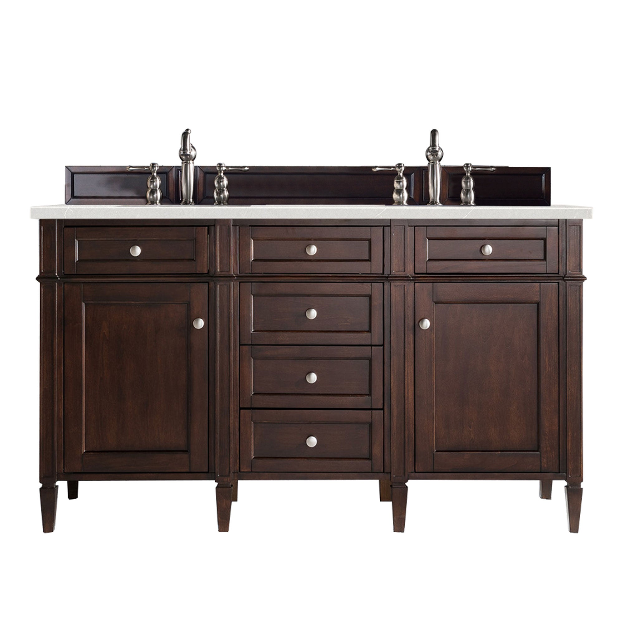 Brittany 60 Inch Burnished Mahogany Double Bathroom Vanity with 3CM Eternal Serena Quartz Countertop - Perfect for Master Bathroom Renovation & Luxury Home Upgrade