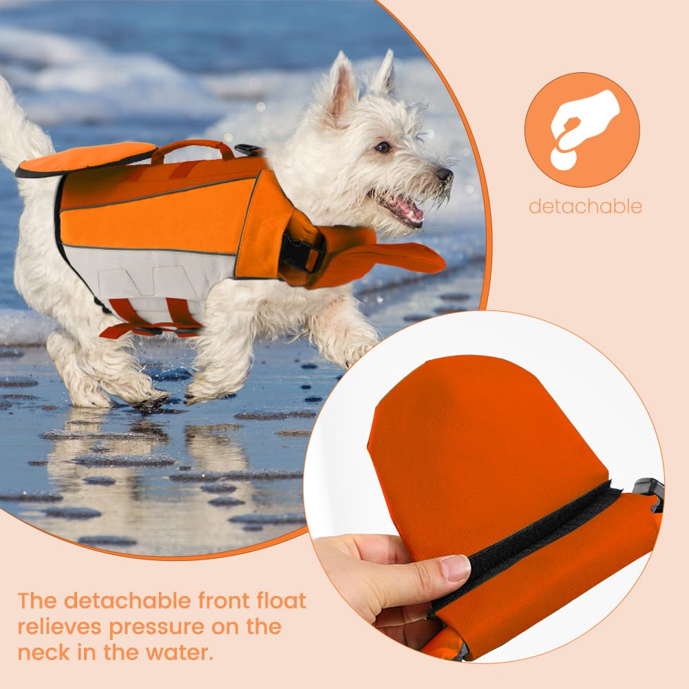 EMUST Dog Life Jacket & Swimming Vest - Adjustable Ripstop Flotation Vest with Rescue Handle for French Bulldog, Dachshund, Corgi (Orange, Medium) - Perfect for Beach, Pool & Boating Safety
