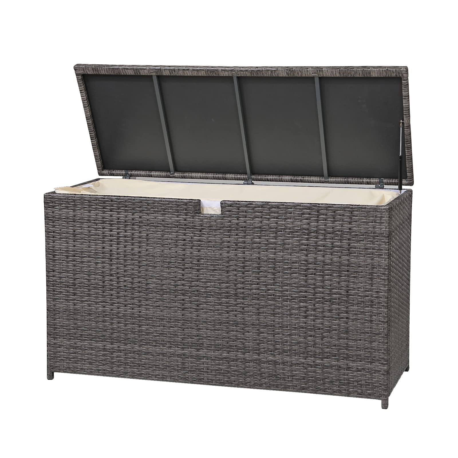 JOIVI 120 Gallon Waterproof Outdoor Patio Storage Box - Large Wicker Deck Box for Cushions, Garden Tools & Pool Toys - Weatherproof Gray Storage Bin for Backyard, Garden & Poolside Organization