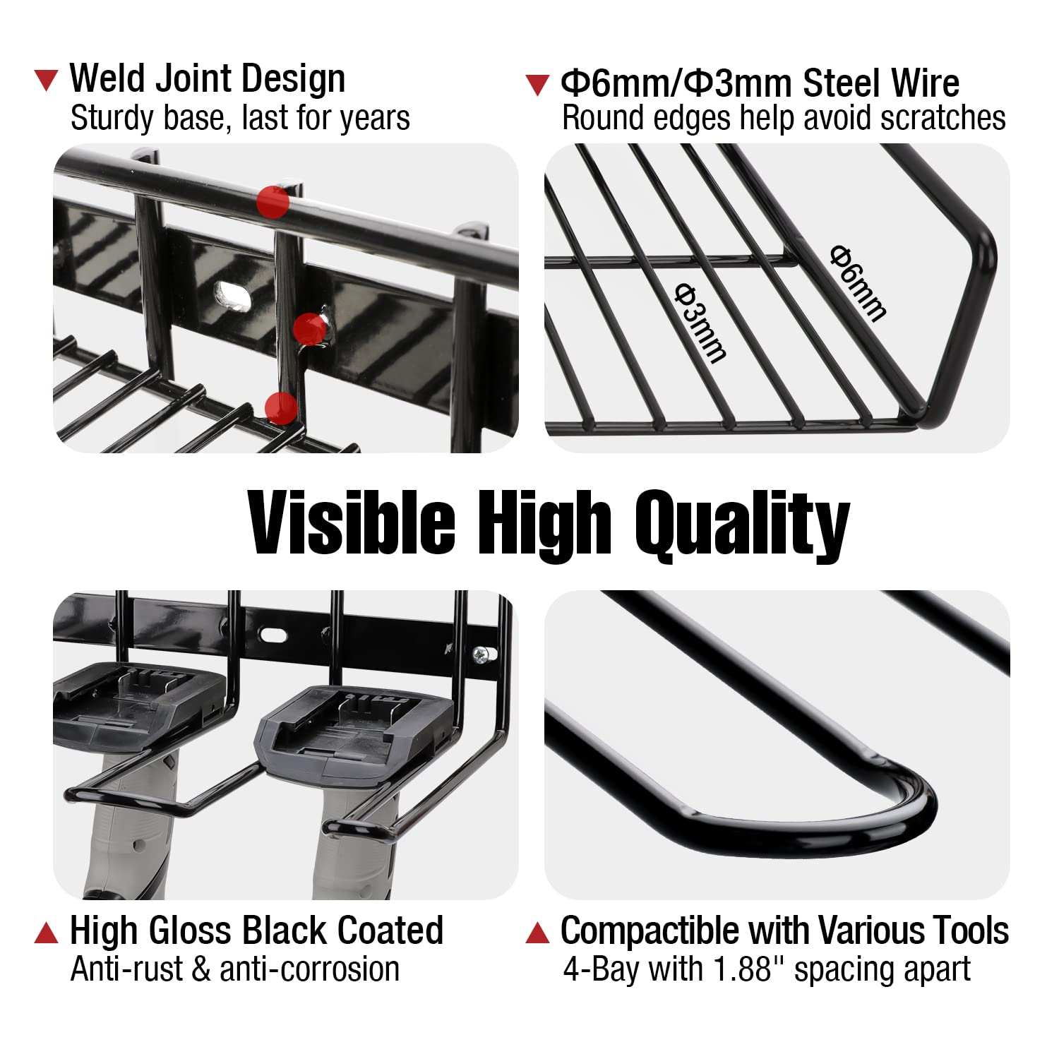Heavy Duty Wall Mounted Power Tool Organizer - Battery Powered Hand Tools & Cordless Drill Storage Rack with Shelf | Compact 2-in-1 Design for Garage, Workshop & DIY Projects