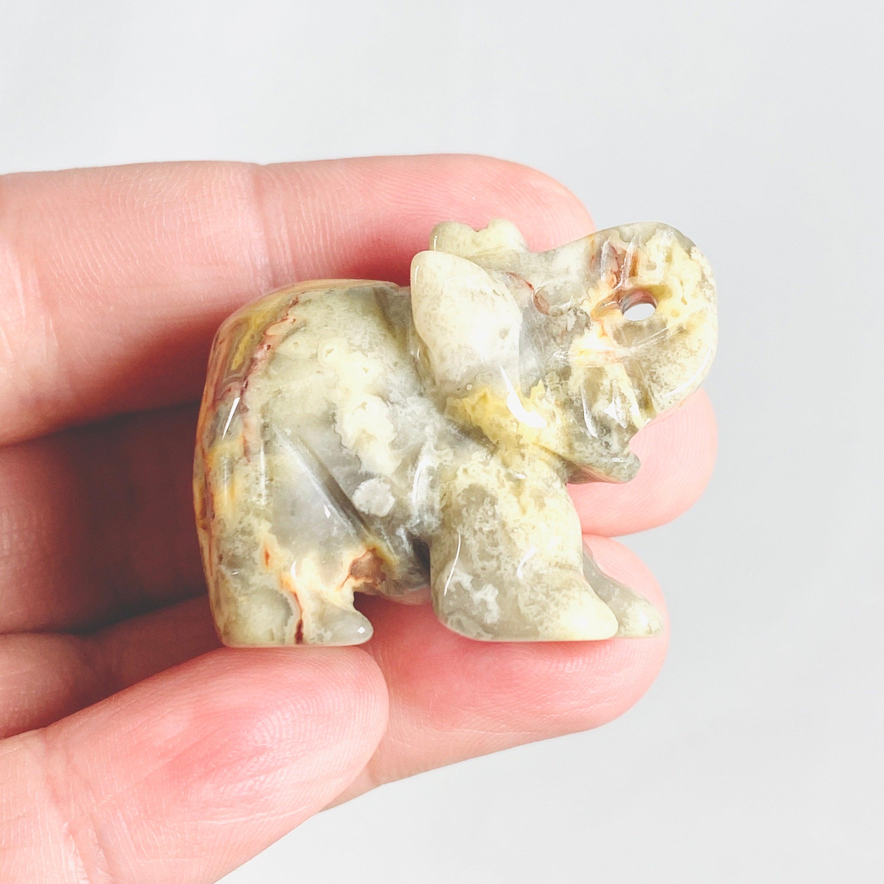 Crazy Lace Agate Elephant Statue - Hand Carved Natural Stone Decor for Home & Office - Perfect for Meditation Spaces, Yoga Rooms & Feng Shui Gifts