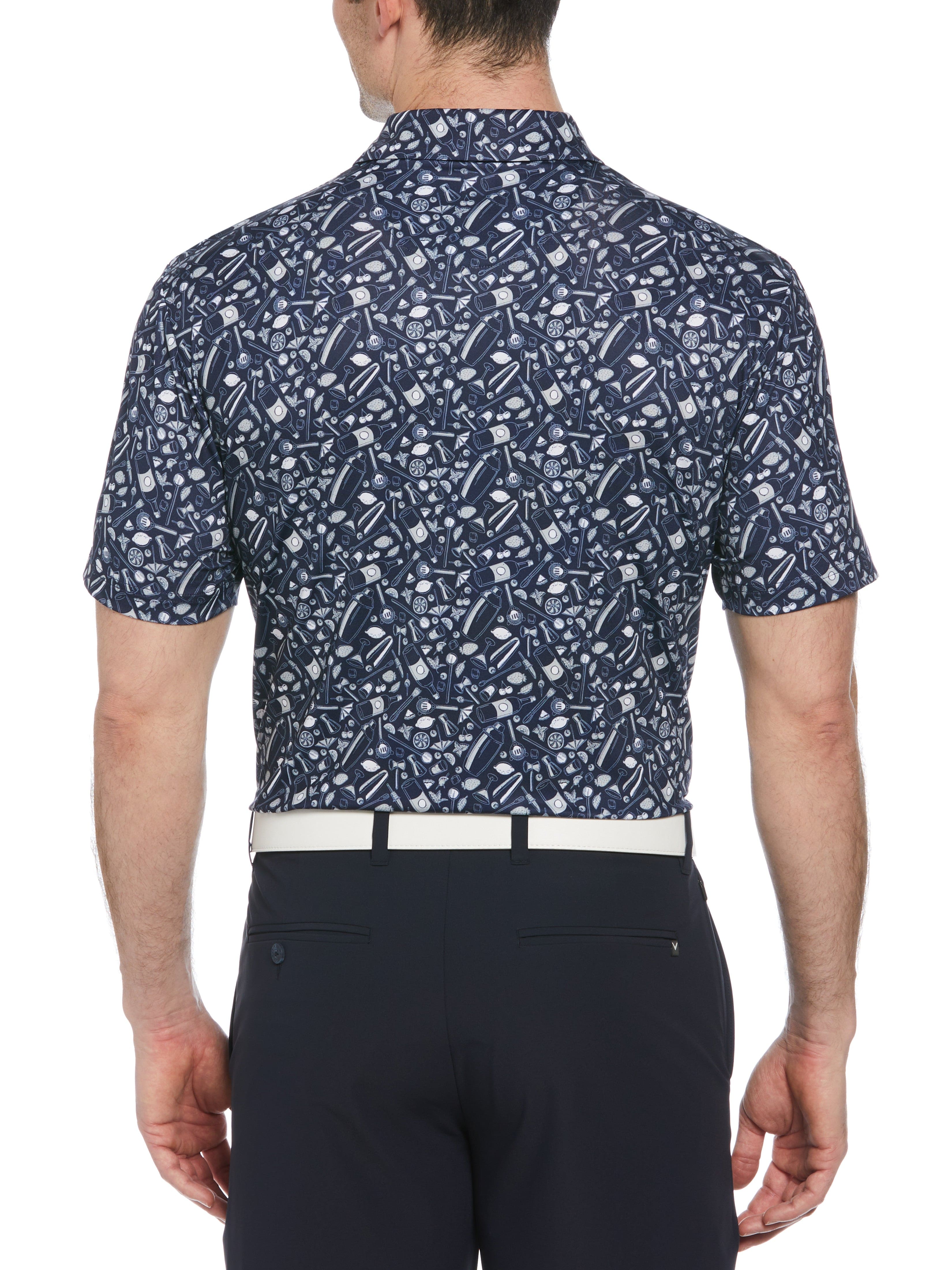 Men's Tropical Cocktail Print Short Sleeve Golf Polo Shirt - Breathable Quick-Dry Performance Tee for Golf, Beach & Summer Outings
