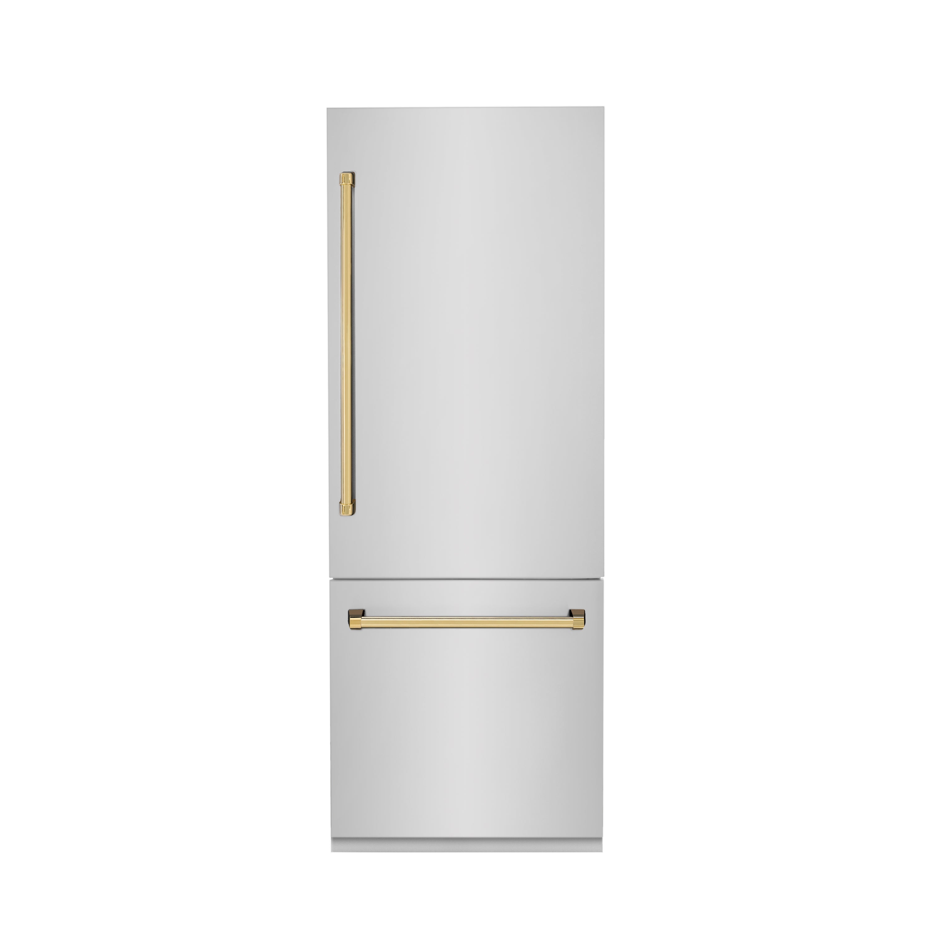 ZLINE Autograph Edition 30-inch 16.1 cu. ft. Built-In Bottom Freezer Refrigerator with Water Dispenser & Ice Maker - Stainless Steel with Polished Gold Accents (RBIVZ 304 30 G) - Perfect for Modern Kitchens & Luxury Homes
