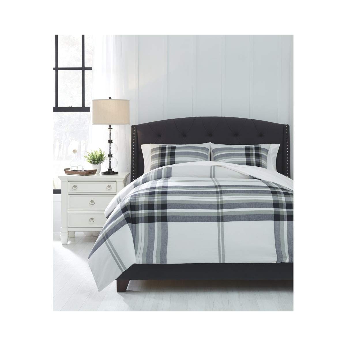 Stayner Black & Gray King Size Comforter Set - Soft Cotton Plaid Bedding for Cozy Bedroom Decor | Perfect for Master Bedroom, Guest Room & Dorm