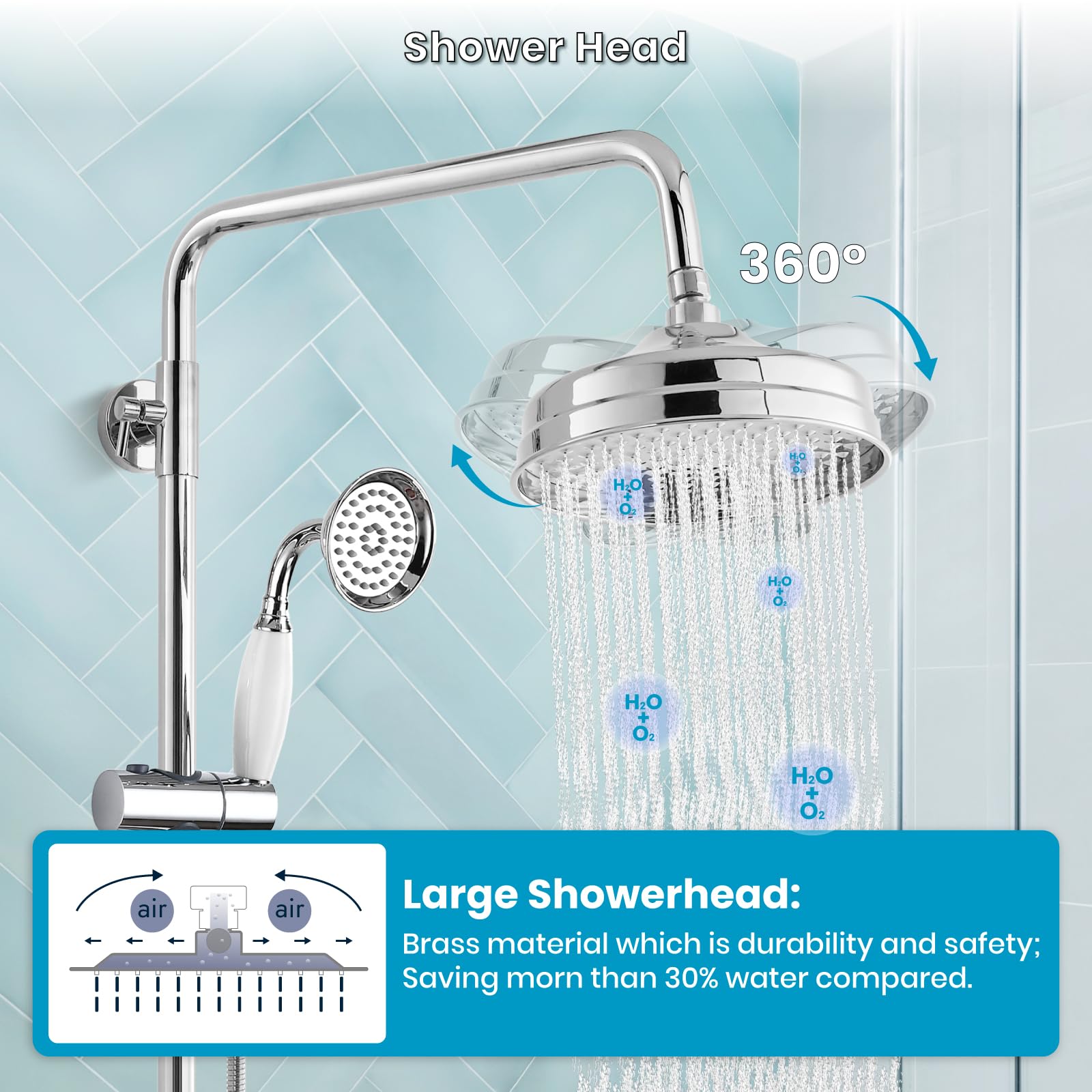 Luxury 8 Inch Wall Mount Rainfall Shower System with Handheld Spray - Polished Chrome Exposed Shower Faucet Set, Adjustable Straight Rod & Cross Double Handle for Modern Bathrooms | Perfect for Spa-Like Experience and Daily Relaxation