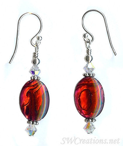 Exquisite Crystal Ruby Abalone Shell Beaded Earrings for Women | Handmade Bohemian Jewelry | Perfect for Weddings, Parties & Special Occasions