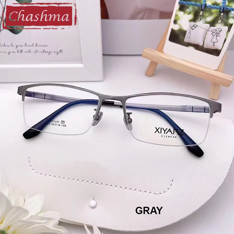 Men's Titanium Semi-Rimless Square Eyeglasses - Lightweight & Durable Frame for Work, Reading & Driving - Model 42039