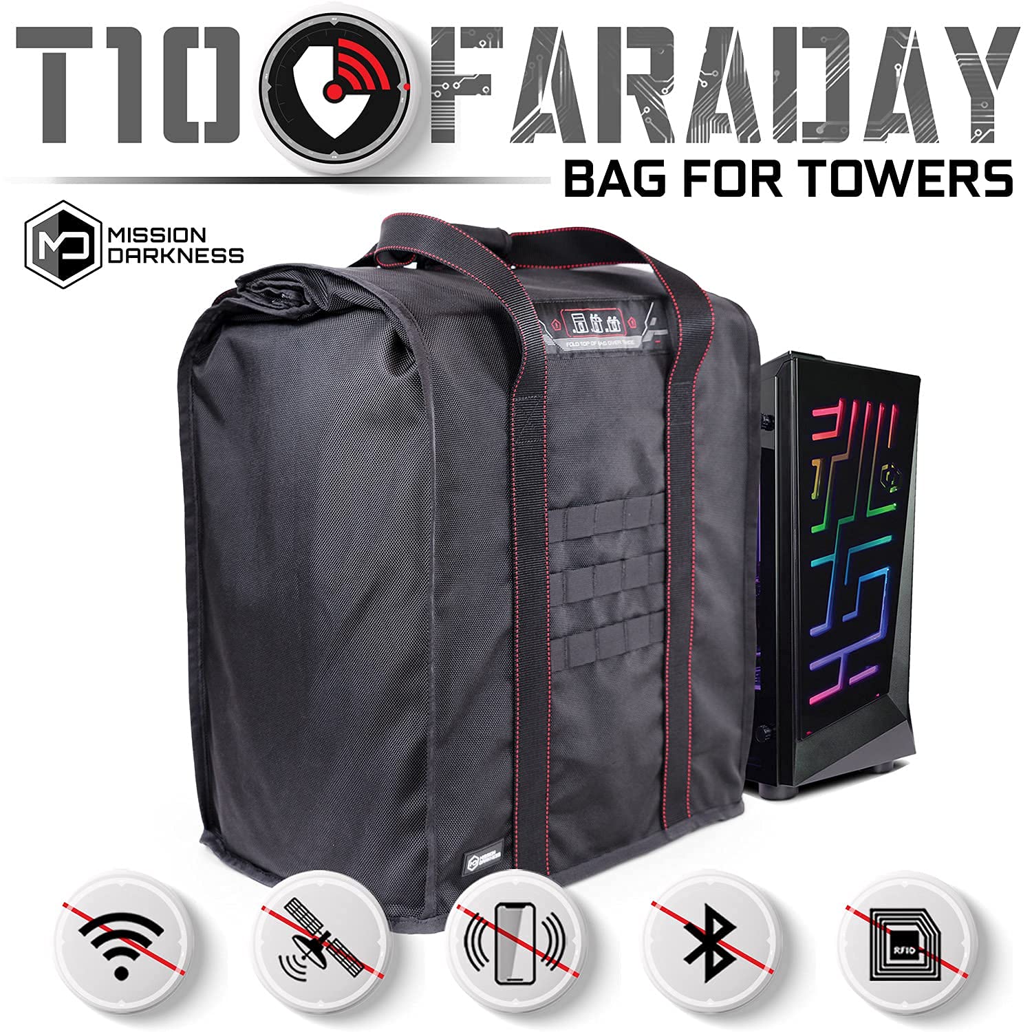 Mission Darkness T10 Faraday Bag for Computer Towers & XL Electronics - Military-Grade Faraday Cage for Digital Forensics, EMP Protection & RF Signal Blocking | Ideal for Preppers, Data Security & Emergency Preparedness