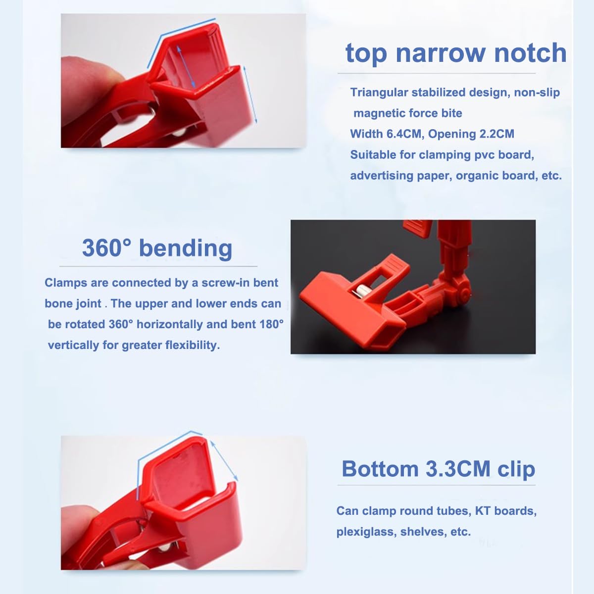 3Pcs Monitor Sign Clips - Red Table Top Paper Holder for Computer Screens, Artist Supplies & Office Use - Perfect for Retail Displays, Restaurants & Workspace Organization
