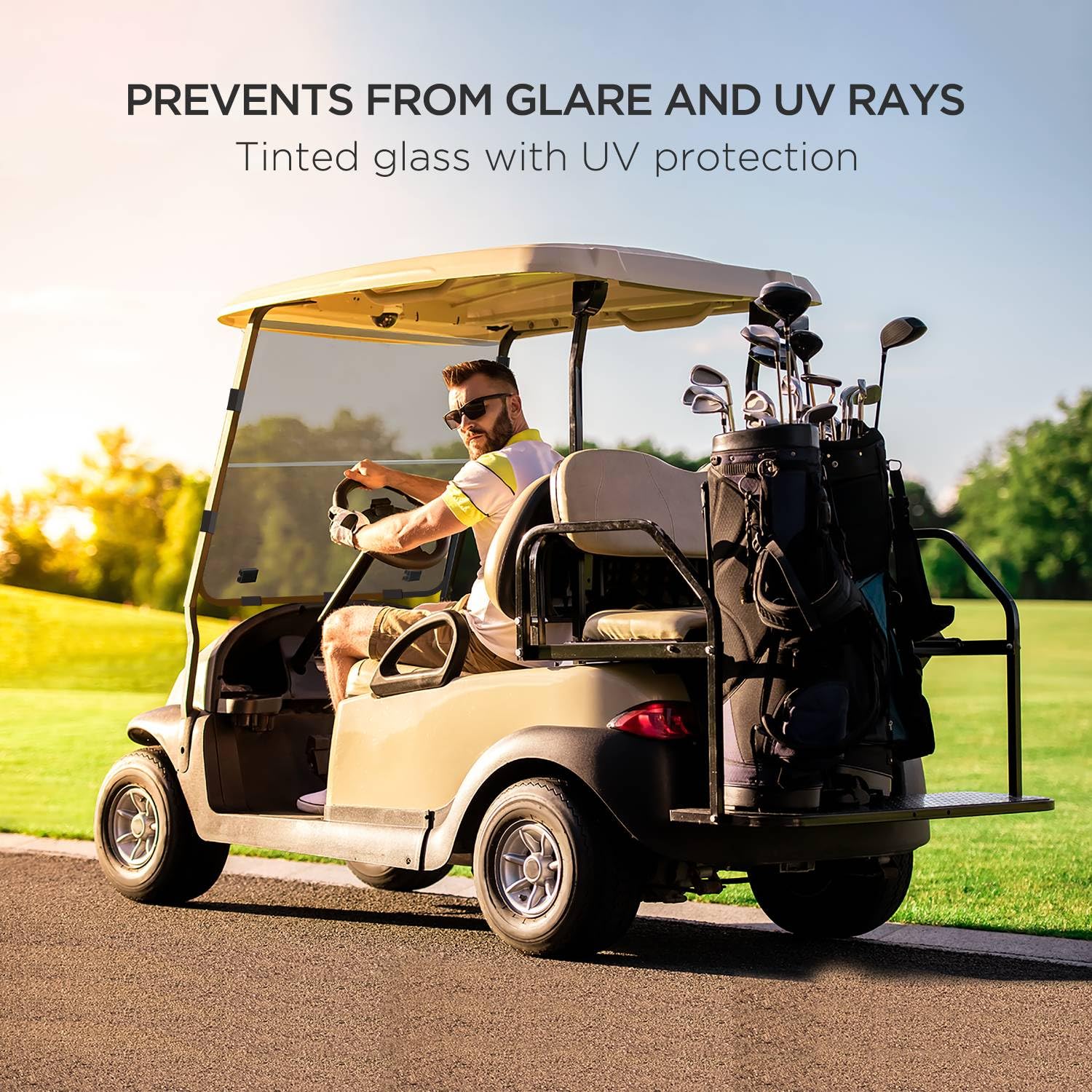 Club Car DS Windshield Replacement for 1982-2000.5 Models - Tinted UV Protection, Impact Resistant Acrylic, Foldable Golf Cart Front Windshield - Perfect for Golf Courses, Resorts, and Outdoor Recreation