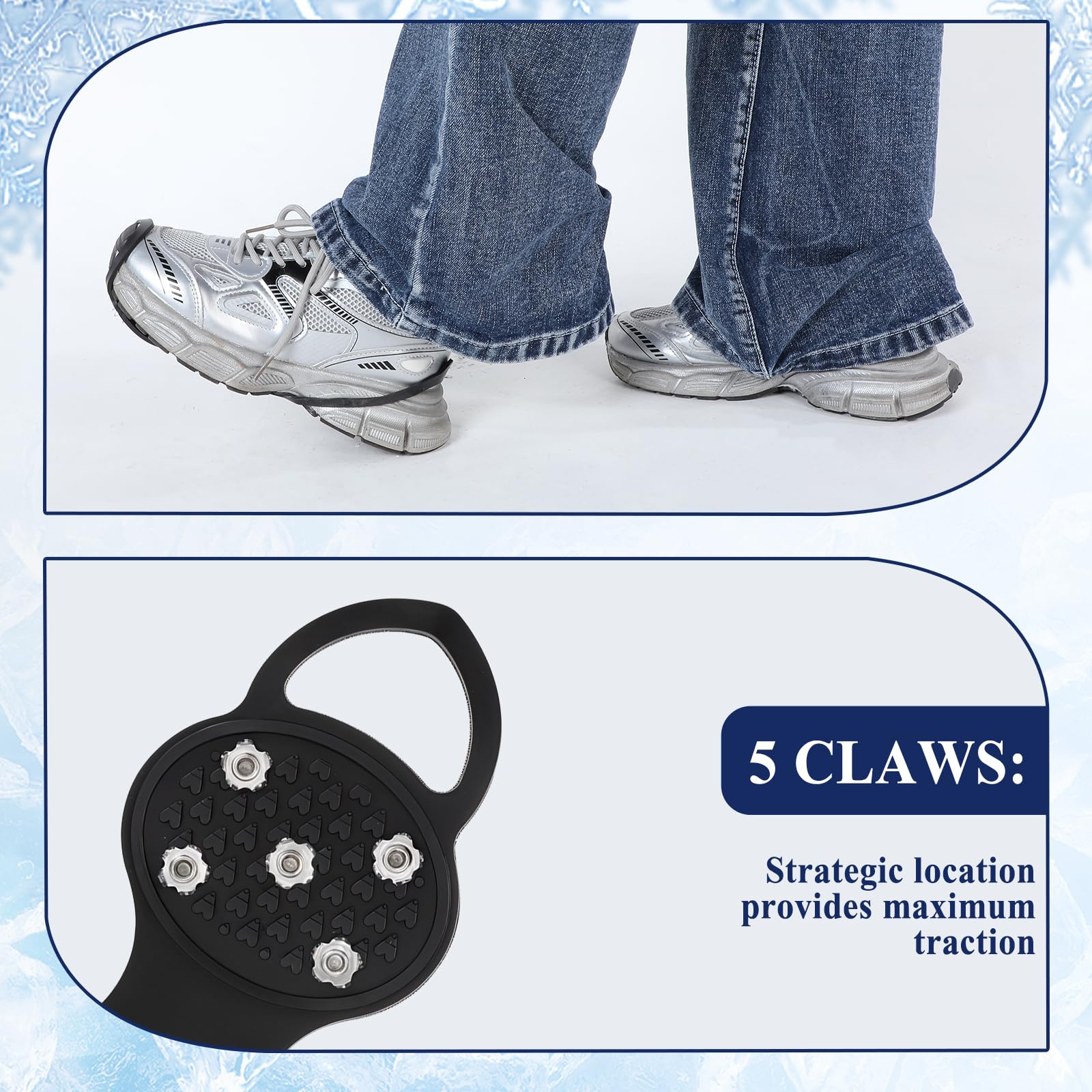 Non-Slip Ice Cleats for Shoes & Boots - Universal Gripper Spikes with 5 Steel Studs for Walking, Running, Hunting & Fishing | Traction Cleats for Snow, Ice & Outdoor Sports | Perfect for Hiking, Winter Jogging & Slippery Terrain