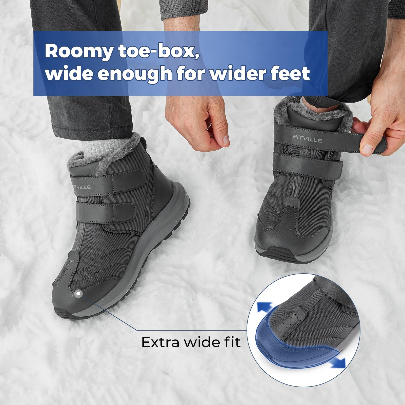 FitVille Men's Extra Wide Snow Boots - Waterproof Insulated Winter Boots for Outdoor Activities, Lightweight Wide Width Hiking & Snow Boots (V3) - Perfect for Hiking, Snowshoeing & Cold Weather Adventures