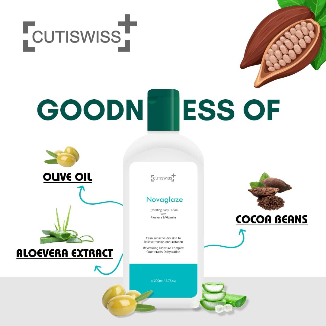 Cutiswiss Aloe Vera Body Lotion for Dry, Normal & Sensitive Skin | Hydrating & Soothing Moisturizer | 200ml | Perfect for Daily Skincare & After Sun Care