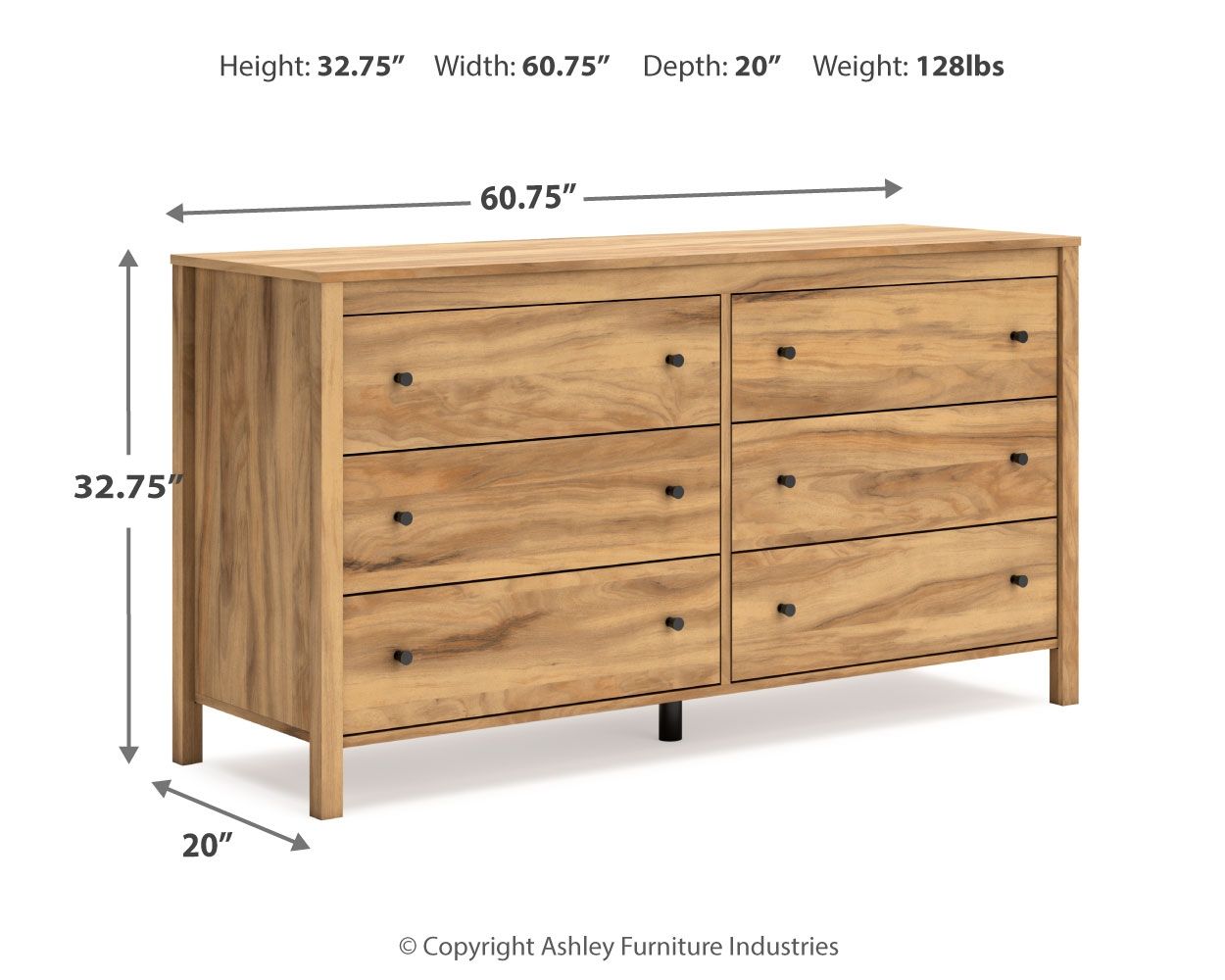 Bermacy Light Brown Six Drawer Dresser - Solid Wood Bedroom Storage Furniture for Clothes & Accessories | Perfect for Master Bedroom, Guest Room & Dorm Organization