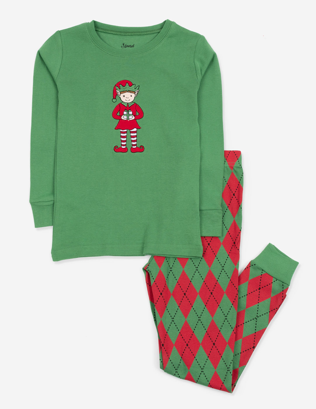 Kids Cotton Red & Green Argyle Elf Pajamas - Soft Christmas Holiday Sleepwear for Boys & Girls - Perfect for Family Photos, Christmas Morning & Cozy Winter Nights