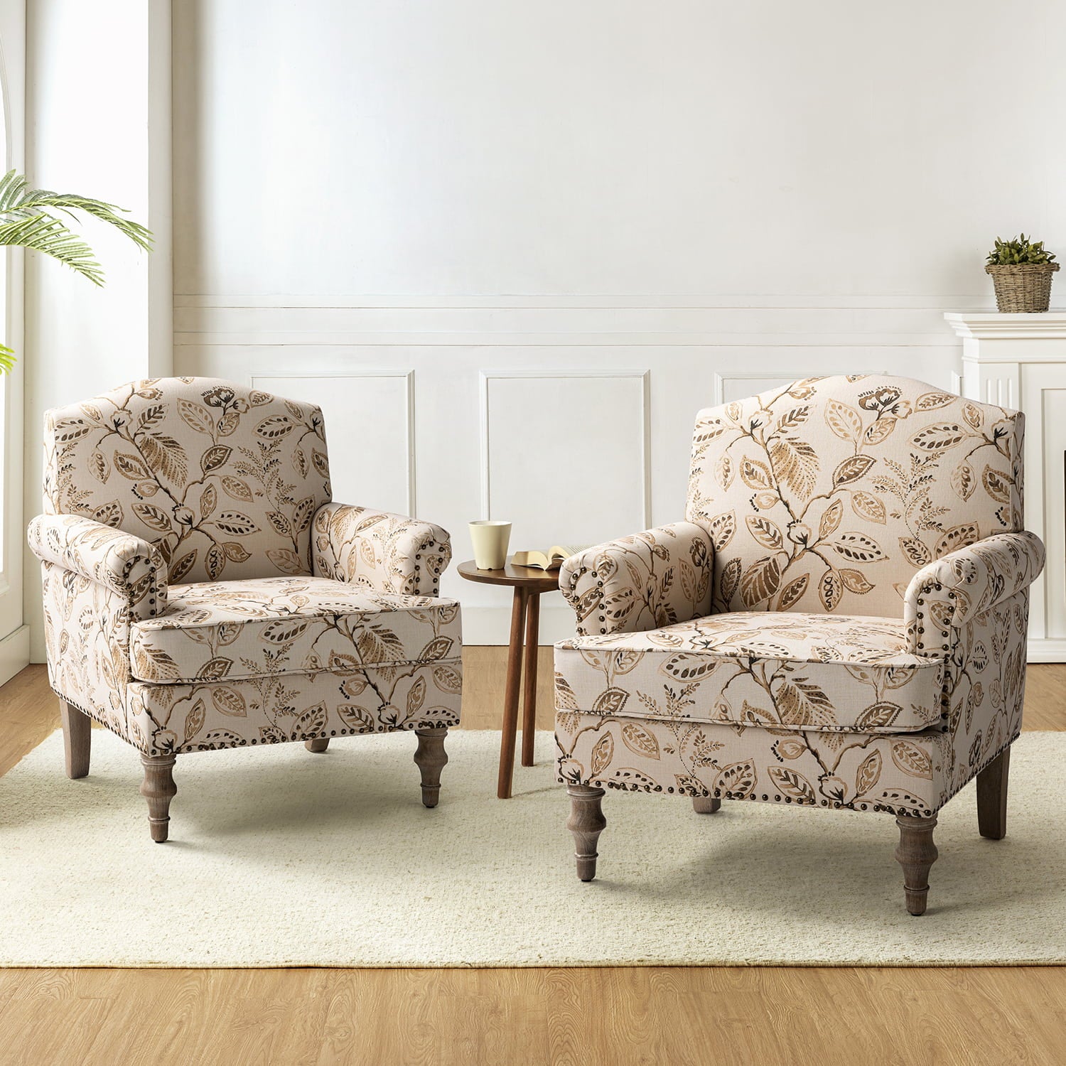 Raphael Farmhouse Armchair with Wooden Legs - Sturdy Frame Accent Chair for Living Room, Bedroom & Office (Multiple Styles Available)