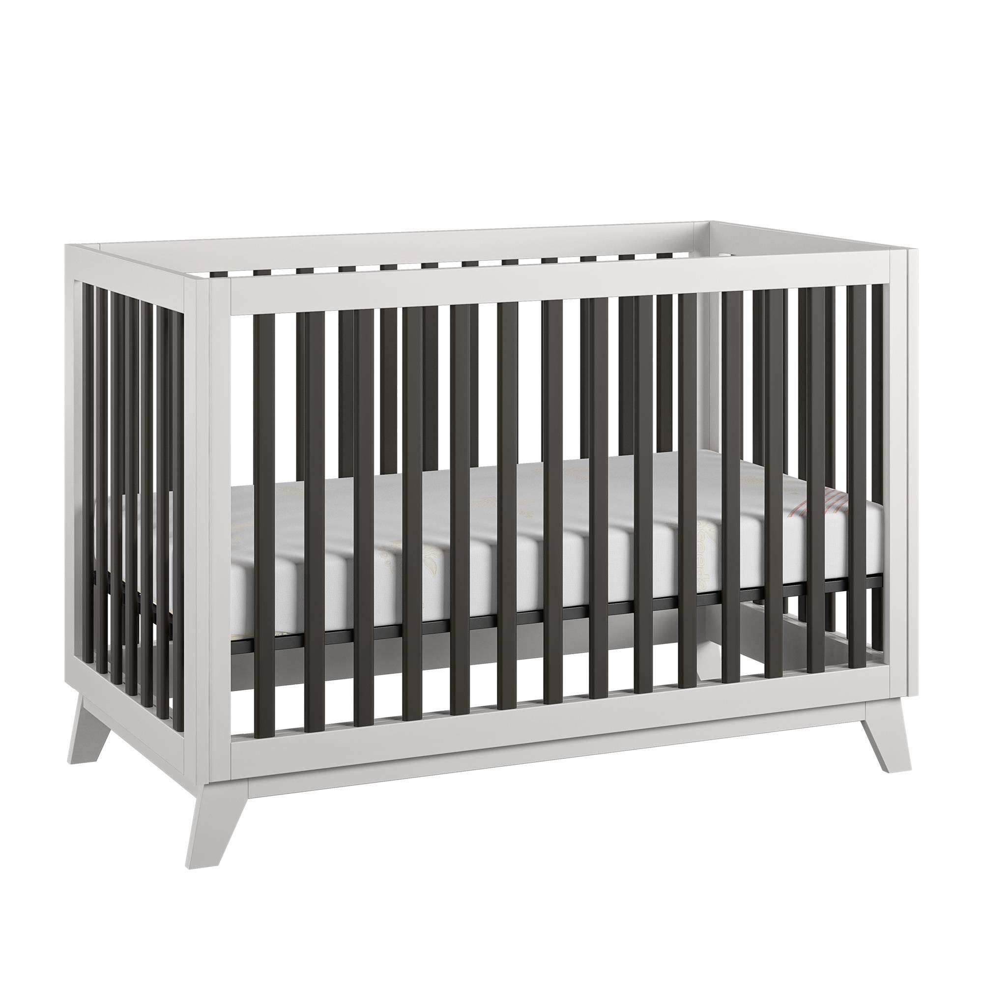 Little Seeds Rowan Valley Flint Crib - Black & White Convertible Baby Crib for Nursery, Toddler Bed & Daycare Use