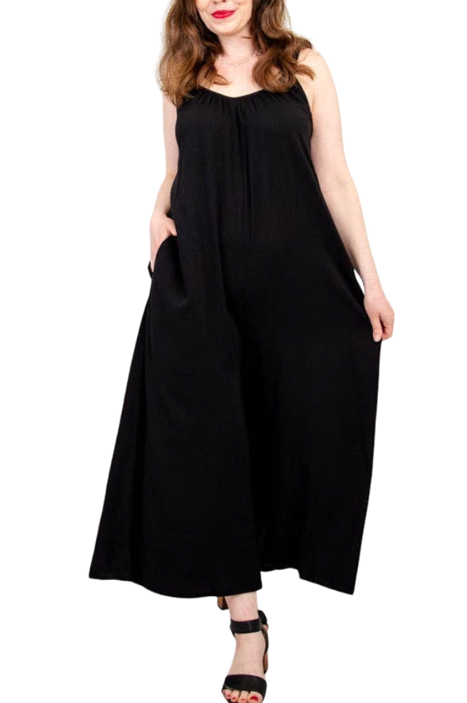 Joanna Black Linen Bamboo Jumpsuit for Women - Comfortable Summer Romper with Pockets - Perfect for Beach, Vacation & Casual Outings
